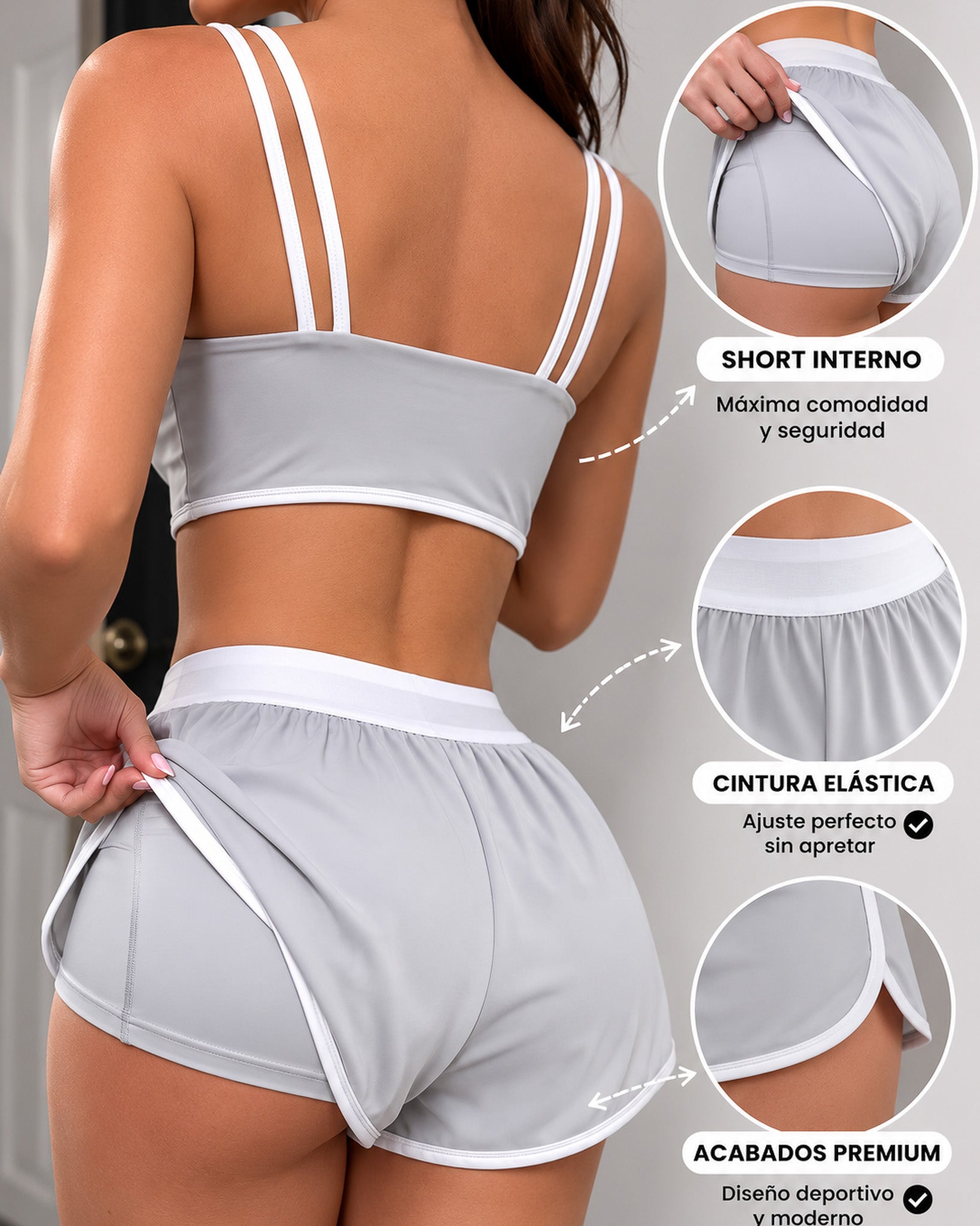 Conjunto Deportivo Mujer Gym Retro Lineas Short y Peto Top
