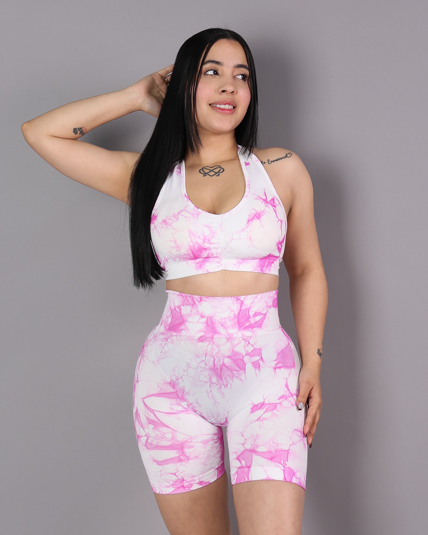Conjunto Calza Corta Short Push Up Tie Dye Gym - Hy30