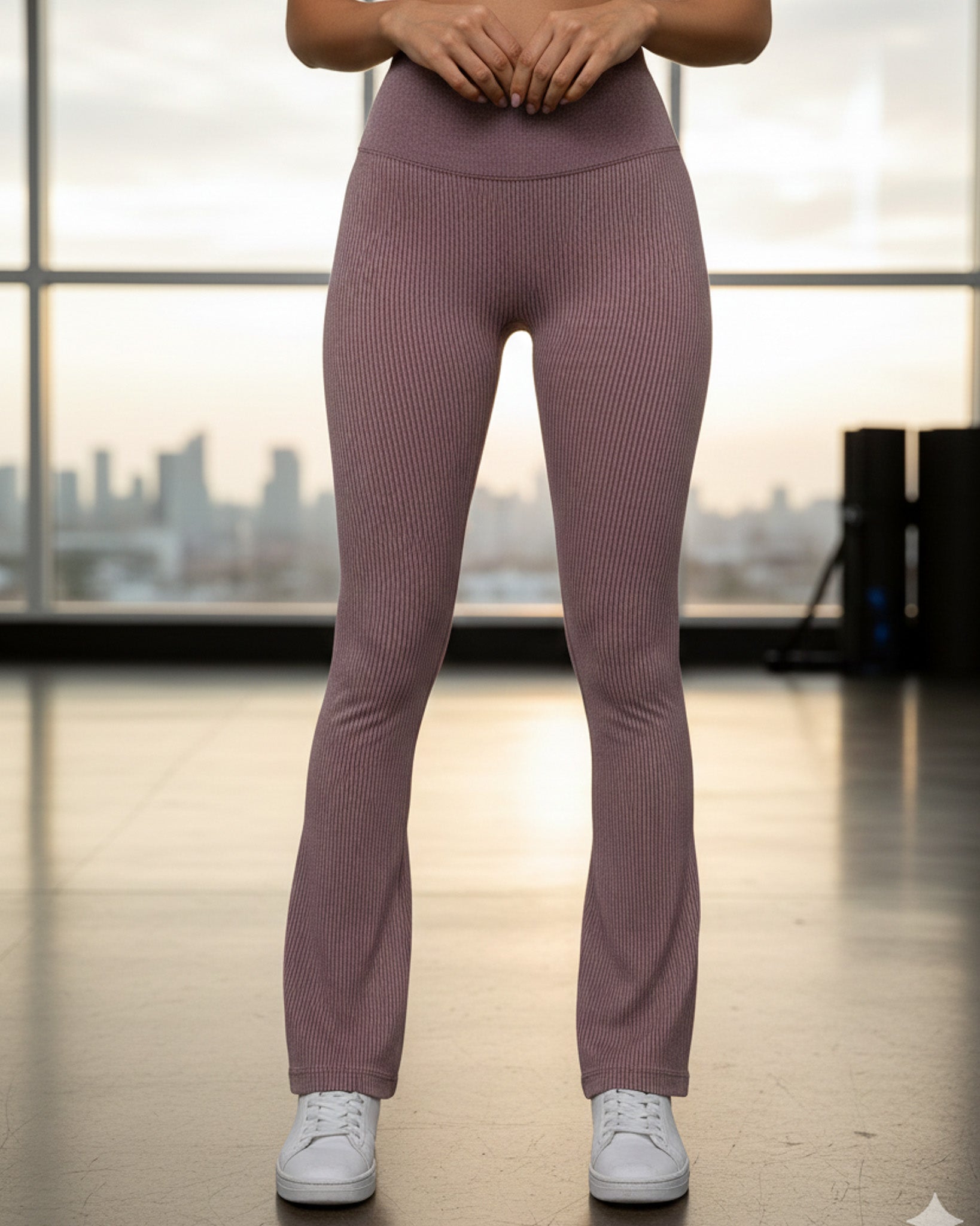 Calza Flare Rib Color Uniforme con Push Up - YJ291