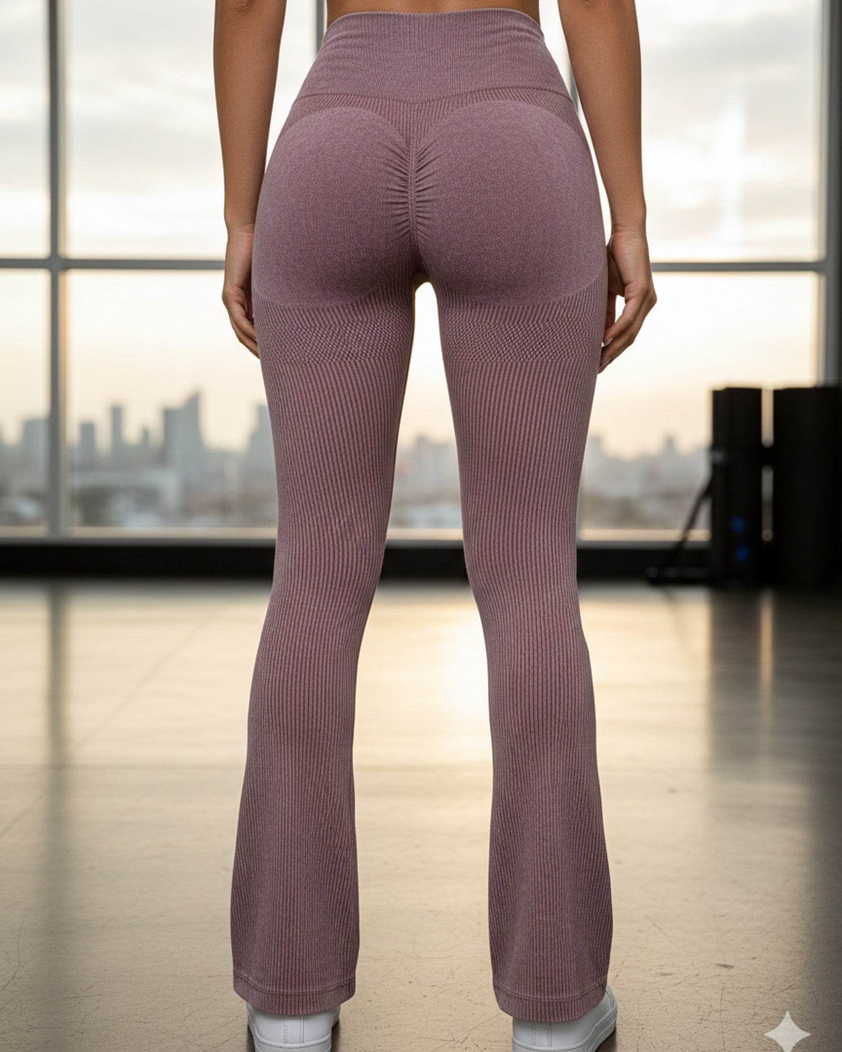 Calza Flare Rib Color Uniforme con Push Up - YJ291