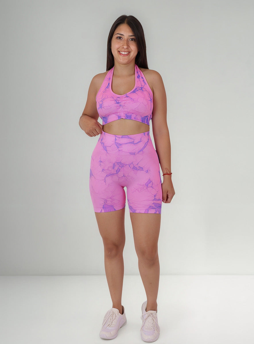 Conjunto Calza Corta Short Push Up Tie Dye Gym - Hy30