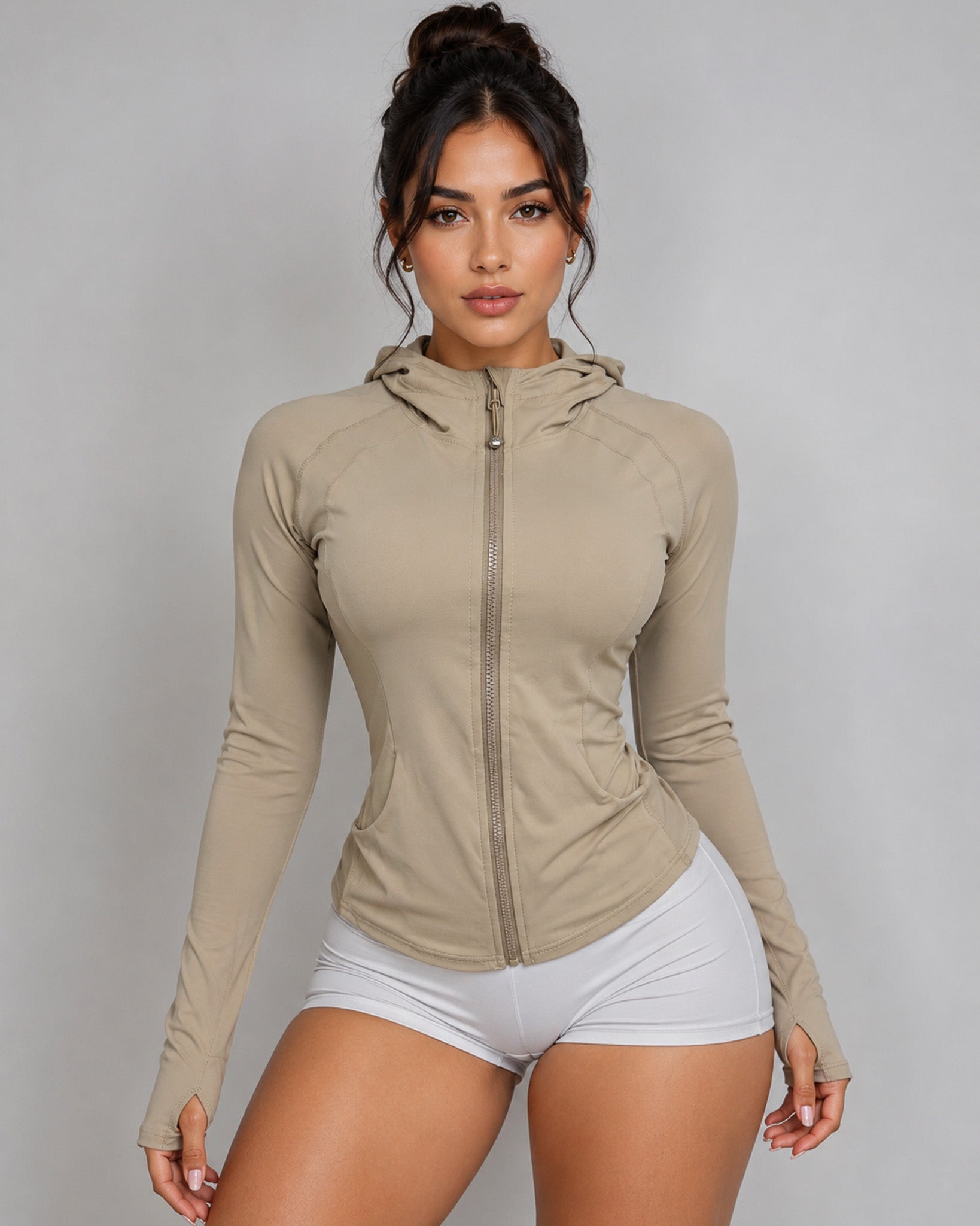 Chaqueta Gym Mujer Fit Con Gorro Y Cierre Lycra Yoga - LQ1017