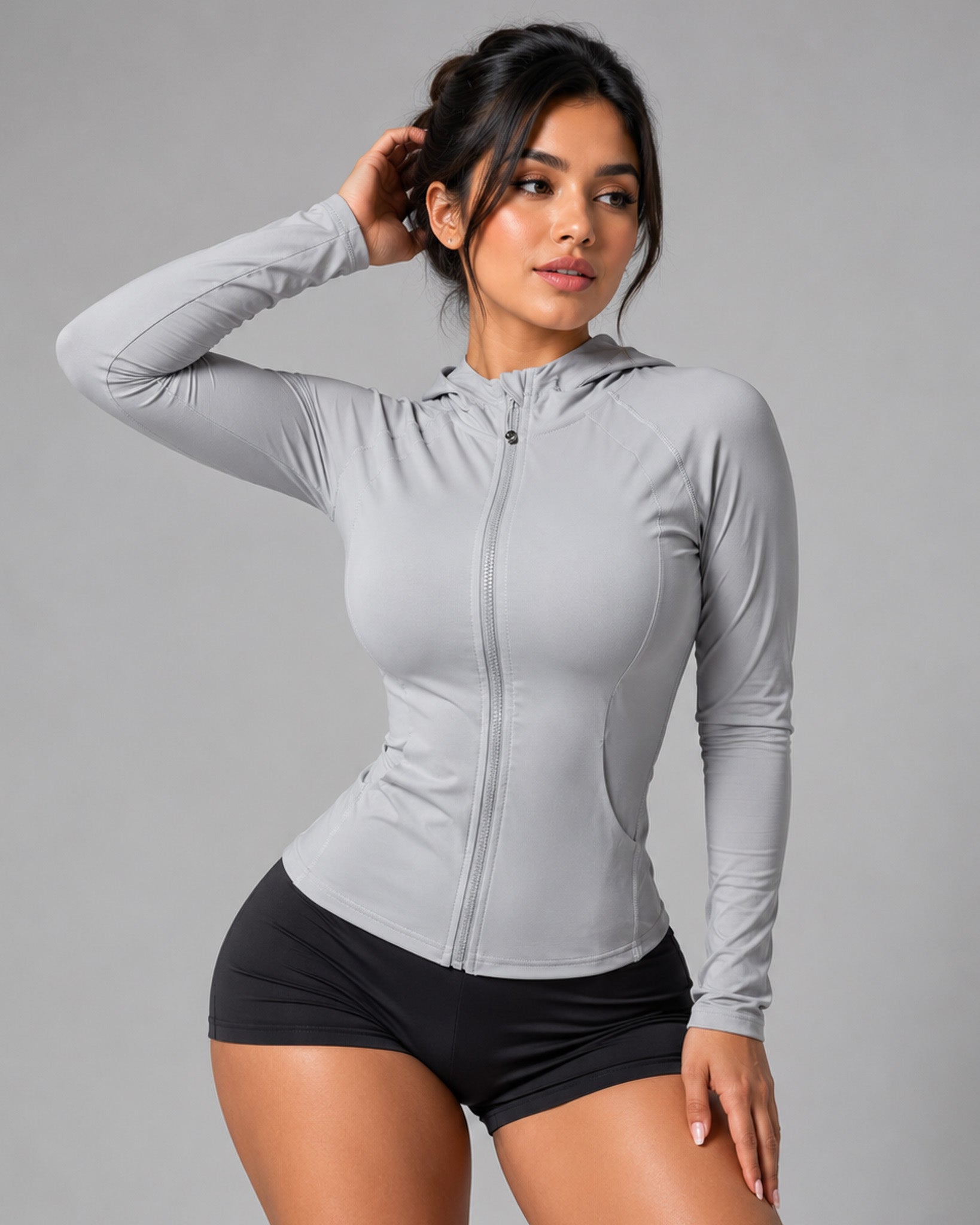Chaqueta Gym Mujer Fit Con Gorro Y Cierre Lycra Yoga - LQ1017
