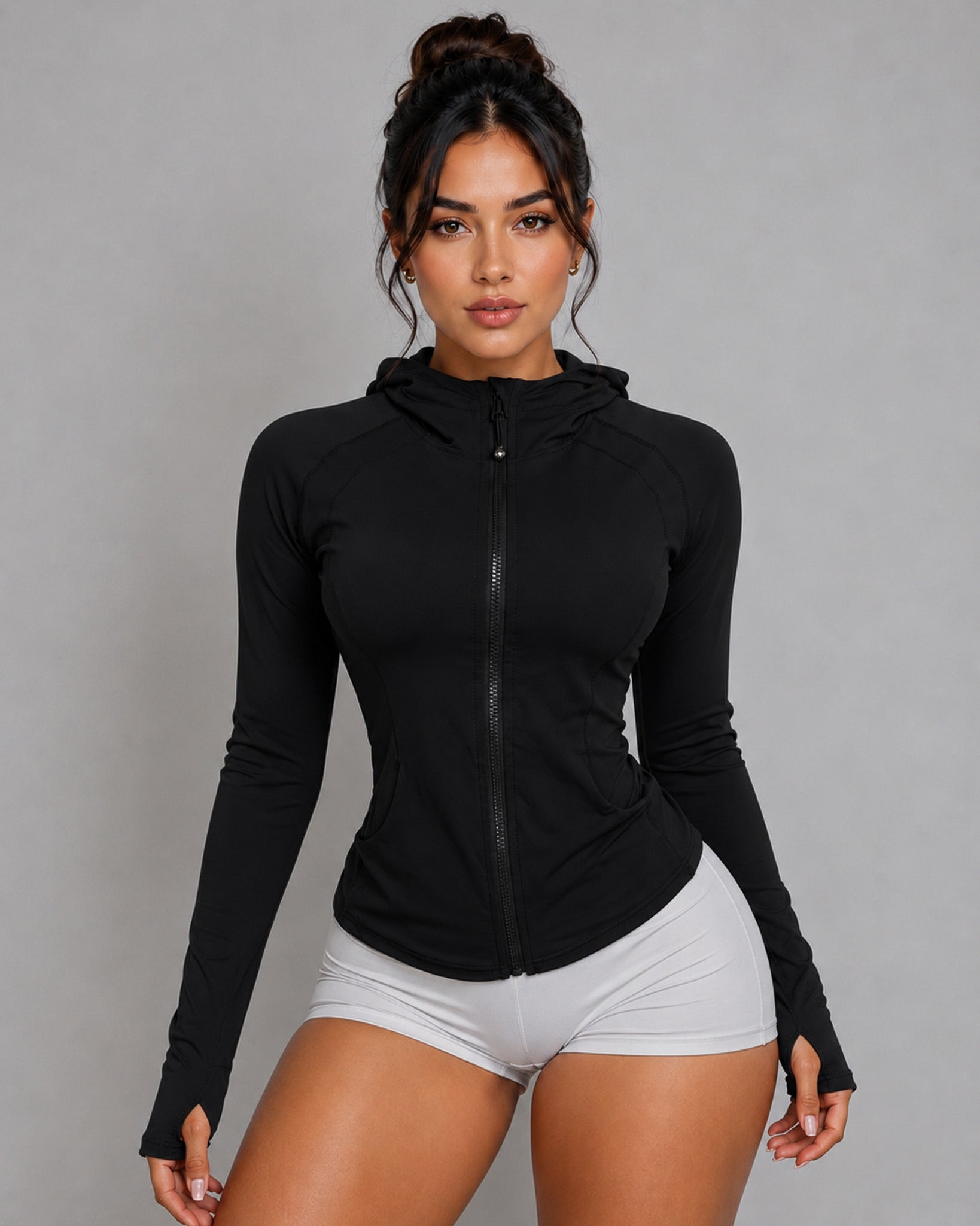 Chaqueta Gym Mujer Fit Con Gorro Y Cierre Lycra Yoga - LQ1017