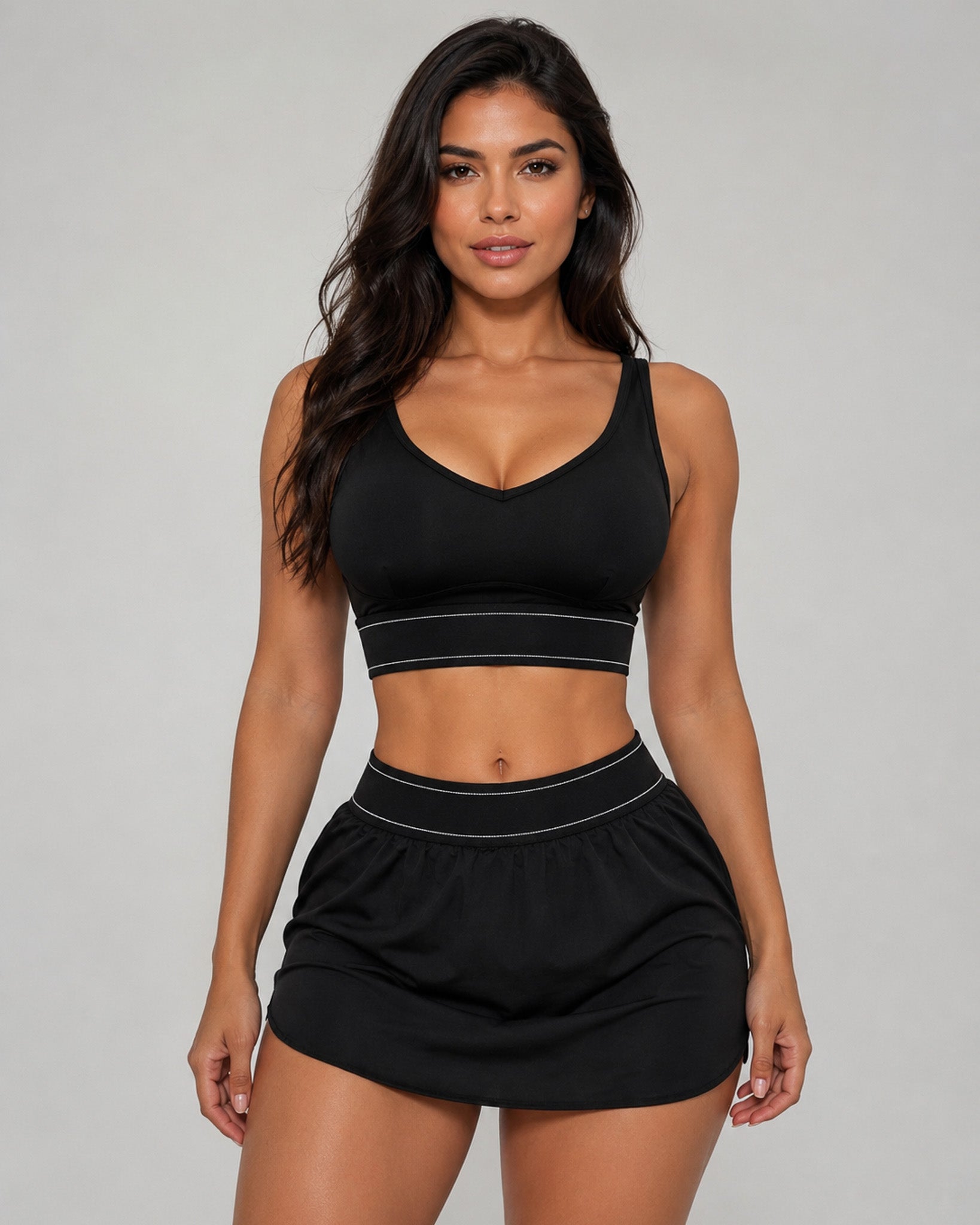 Conjunto Mujer Fitness Peto Top y Falda Short Padel Yoga - LQ1005