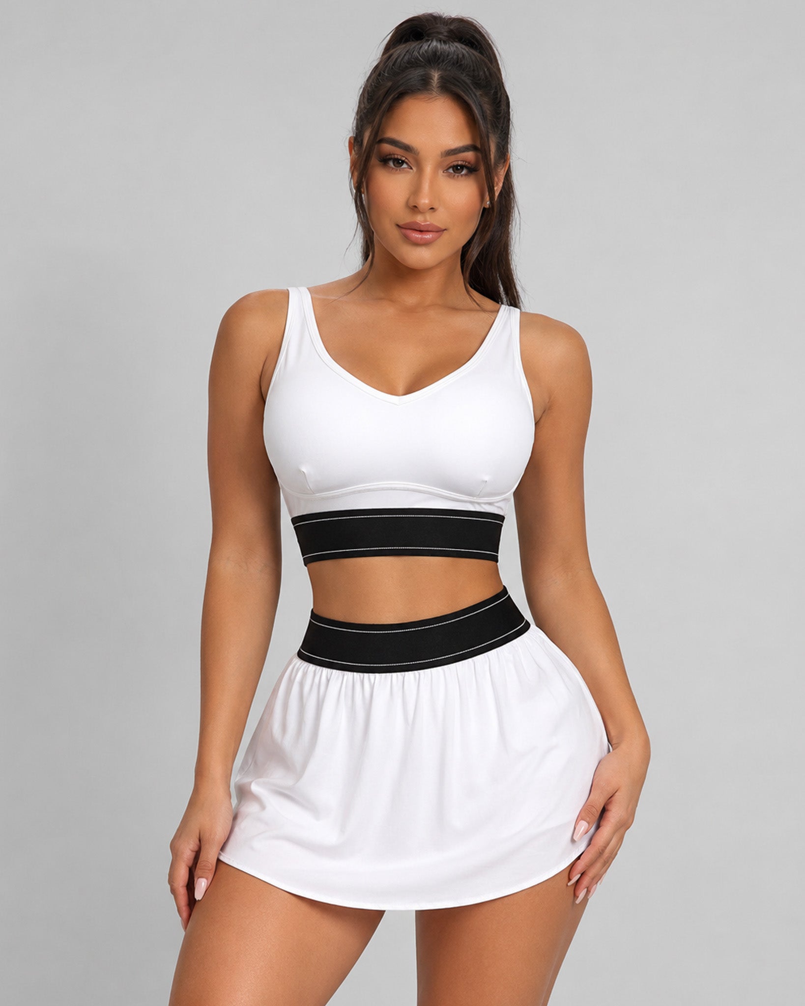 Conjunto Mujer Fitness Peto Top y Falda Short Padel Yoga - LQ1005