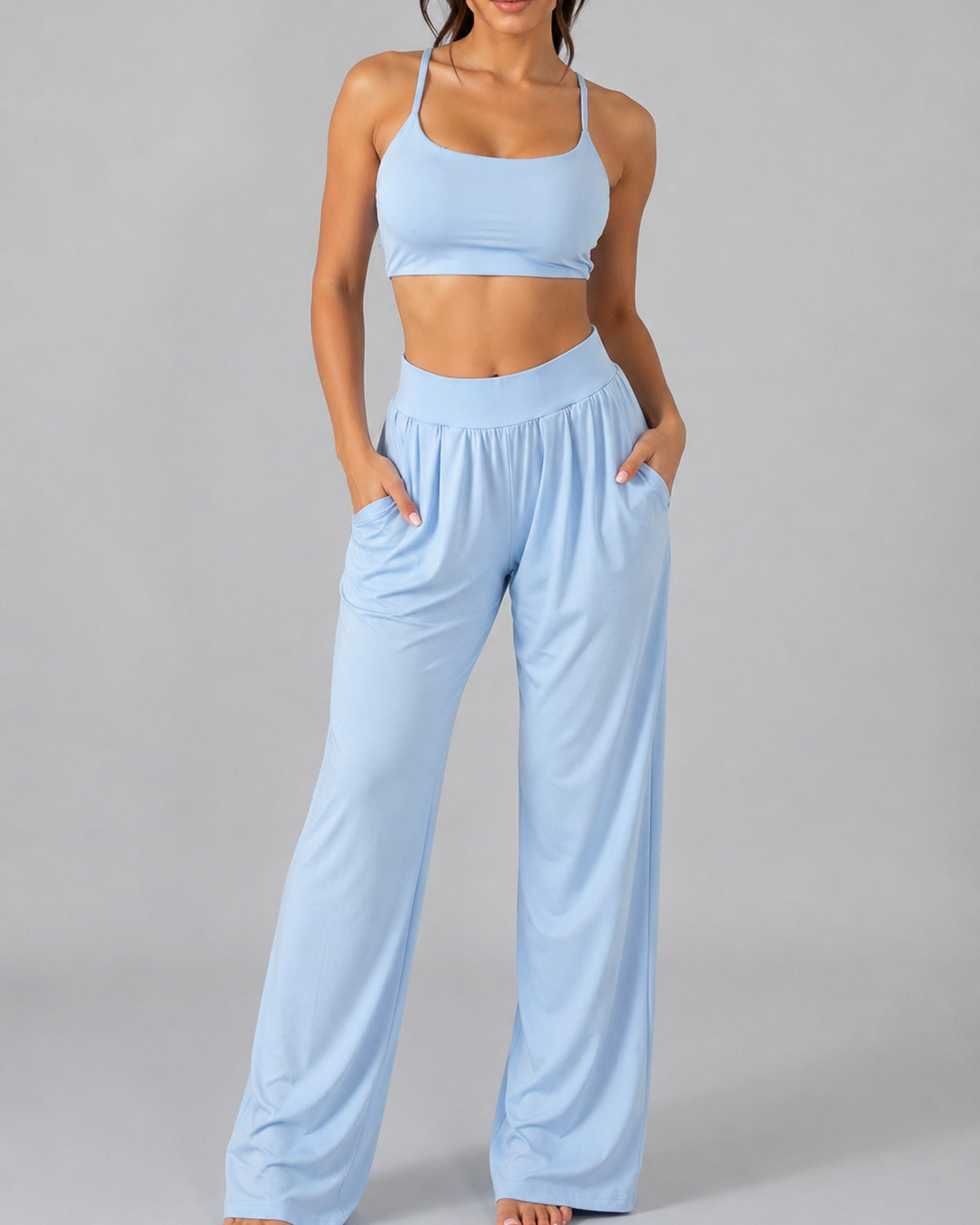 Set Deportivo 3 Pzs Mujer Peto + Chaqueta + Palazzo Bolsillo - LQ1013