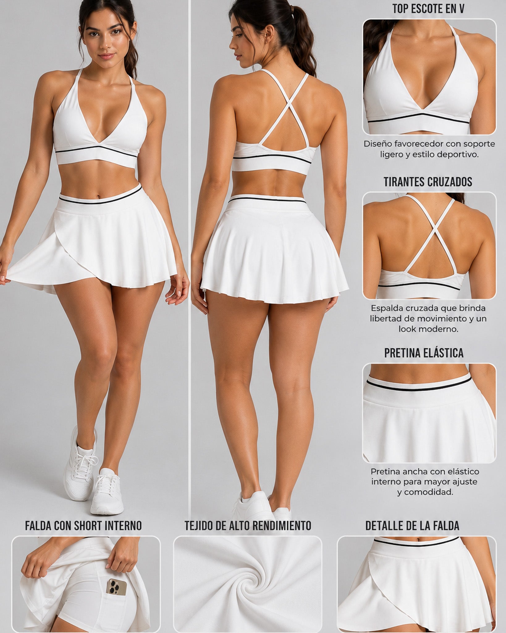 Conjunto Deportivo Falda Corta Con Short Y Top Tenis Gym - JYT057