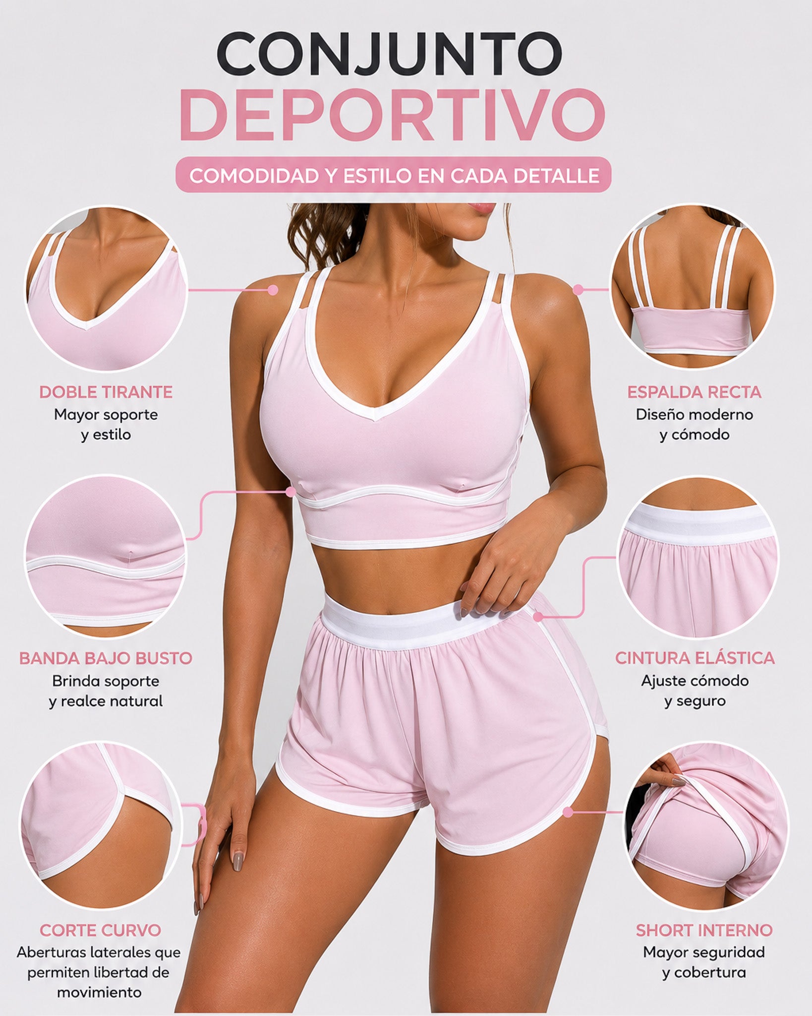 Conjunto Deportivo Mujer Gym Retro Lineas Short y Peto Top