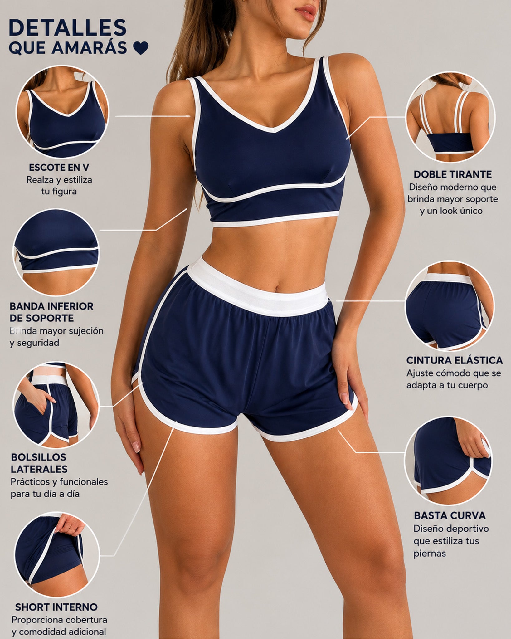 Conjunto Deportivo Mujer Gym Retro Lineas Short y Peto Top