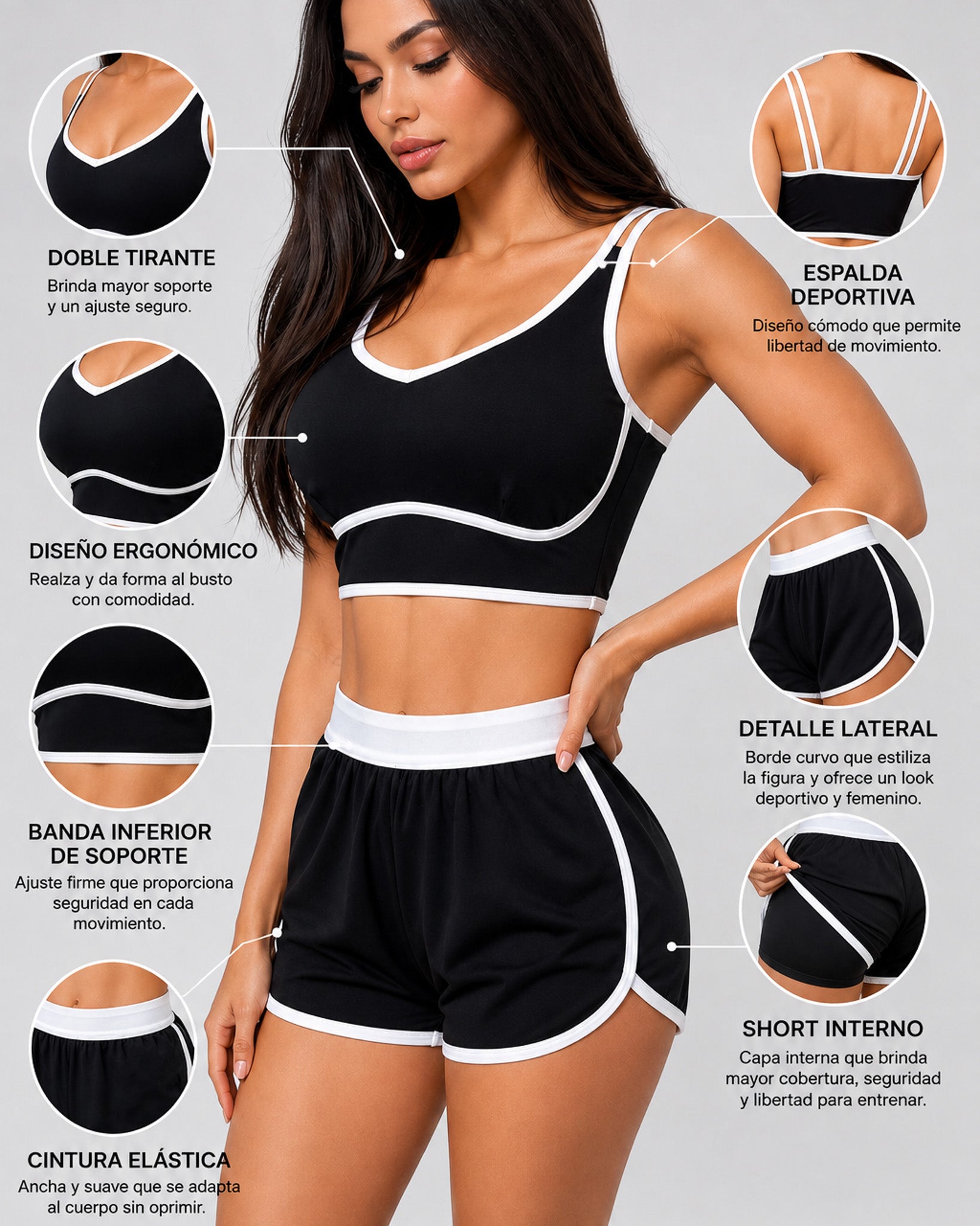 Conjunto Deportivo Mujer Gym Retro Lineas Short y Peto Top