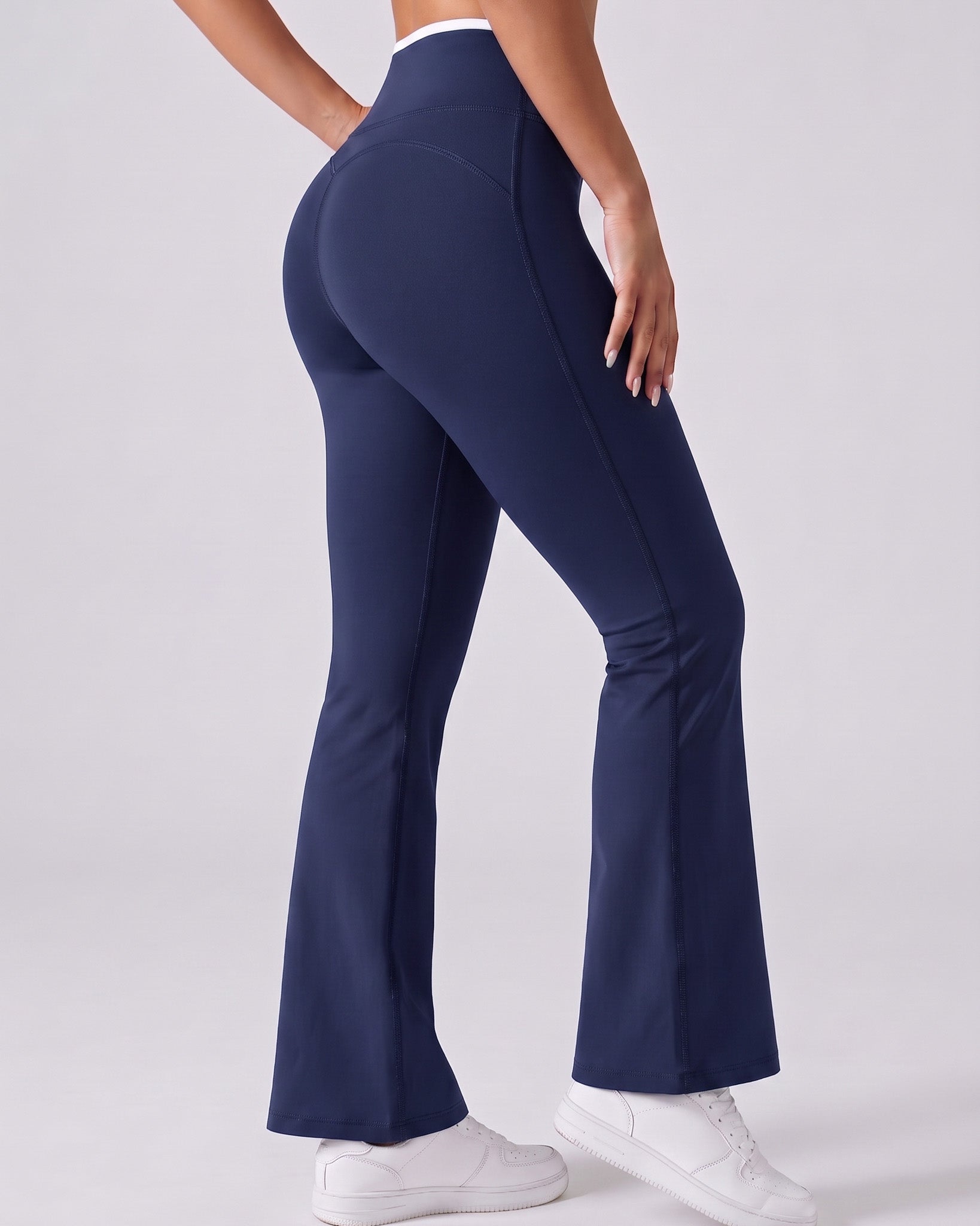 Calza Flare Tiro Alto Mujer Viral Premium Línea Blanca - W2508