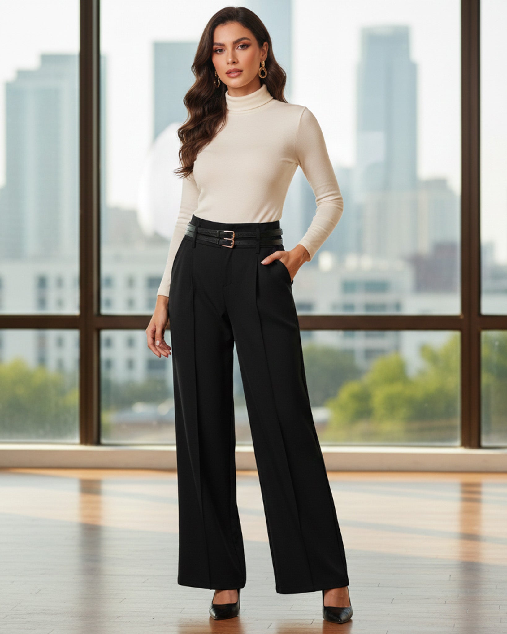 Pantalon Palazzo De Vestir Con Dos Cinturones Tiro Alto
