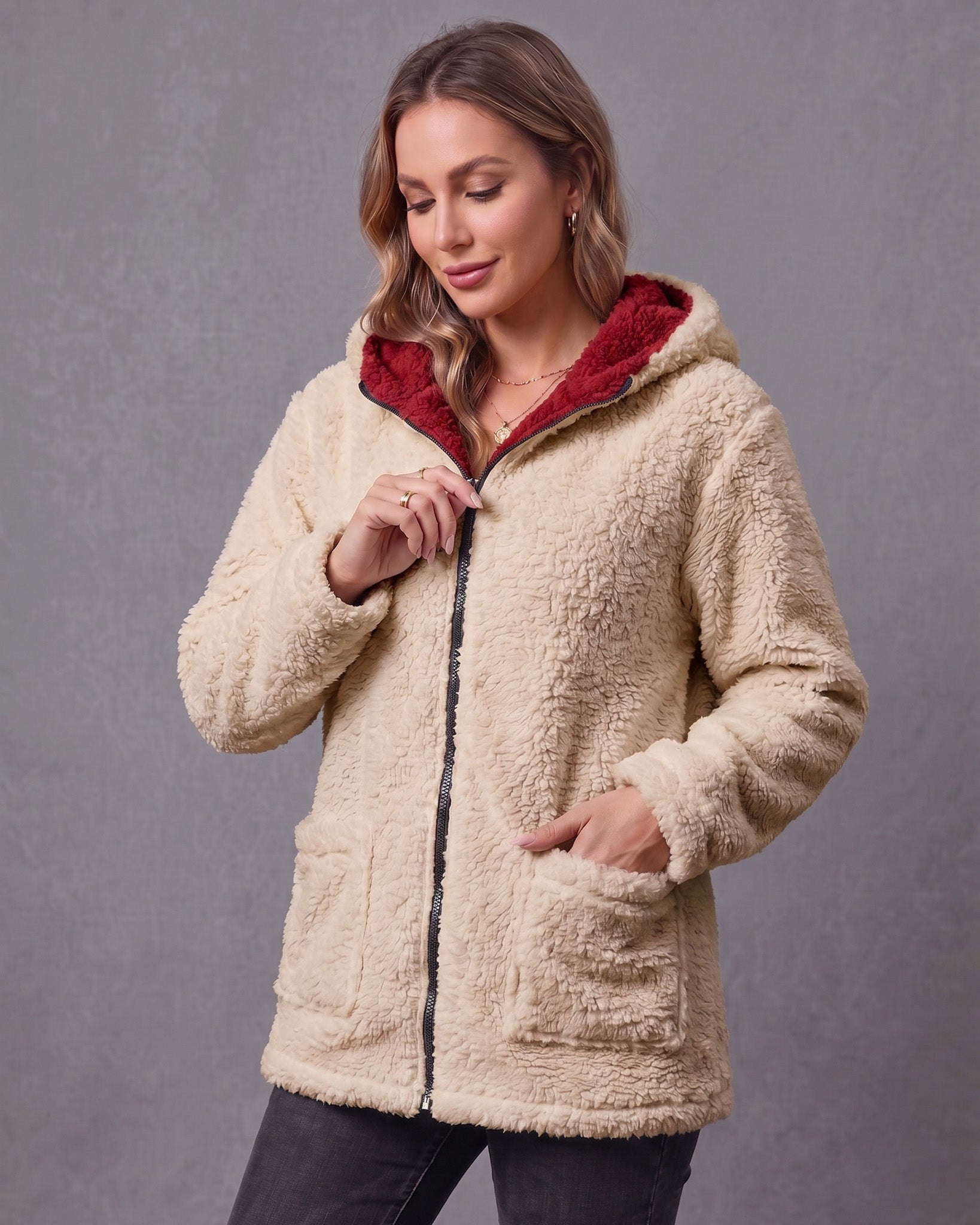 Chaqueta Abrigo Reversible Chiporro Mujer Capucha Invierno - JC516020