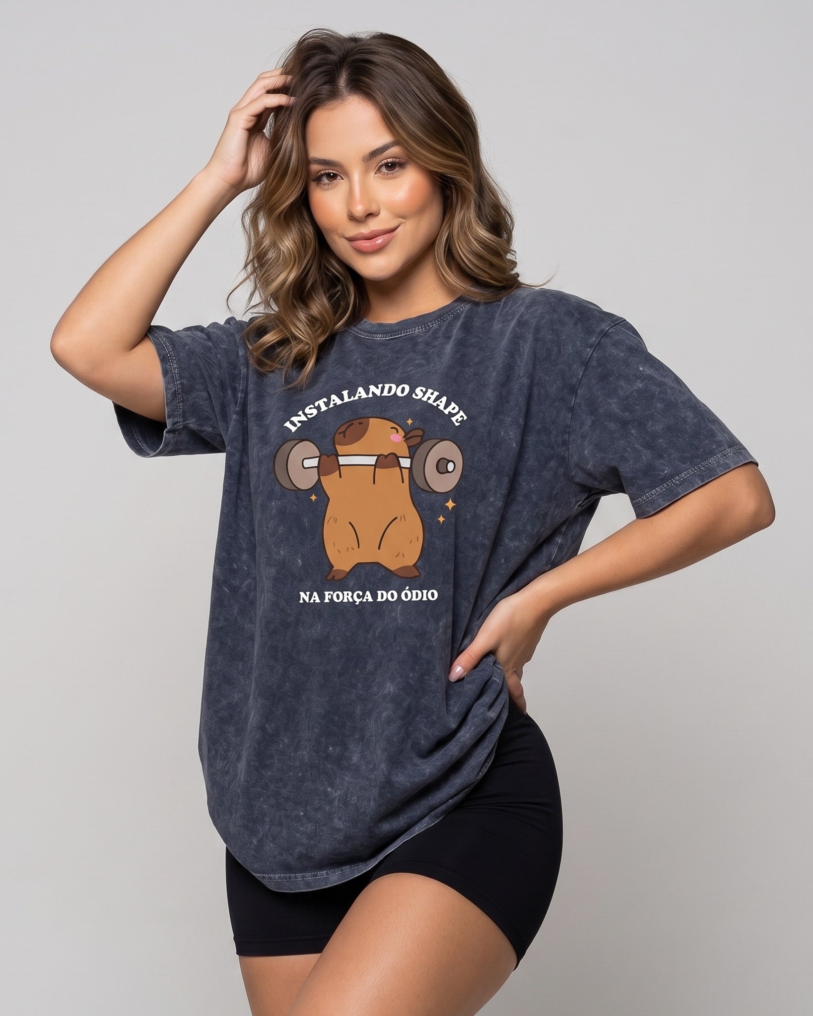 Polera Oversize Capybara - Vintage Gym Look Prelavada - A366