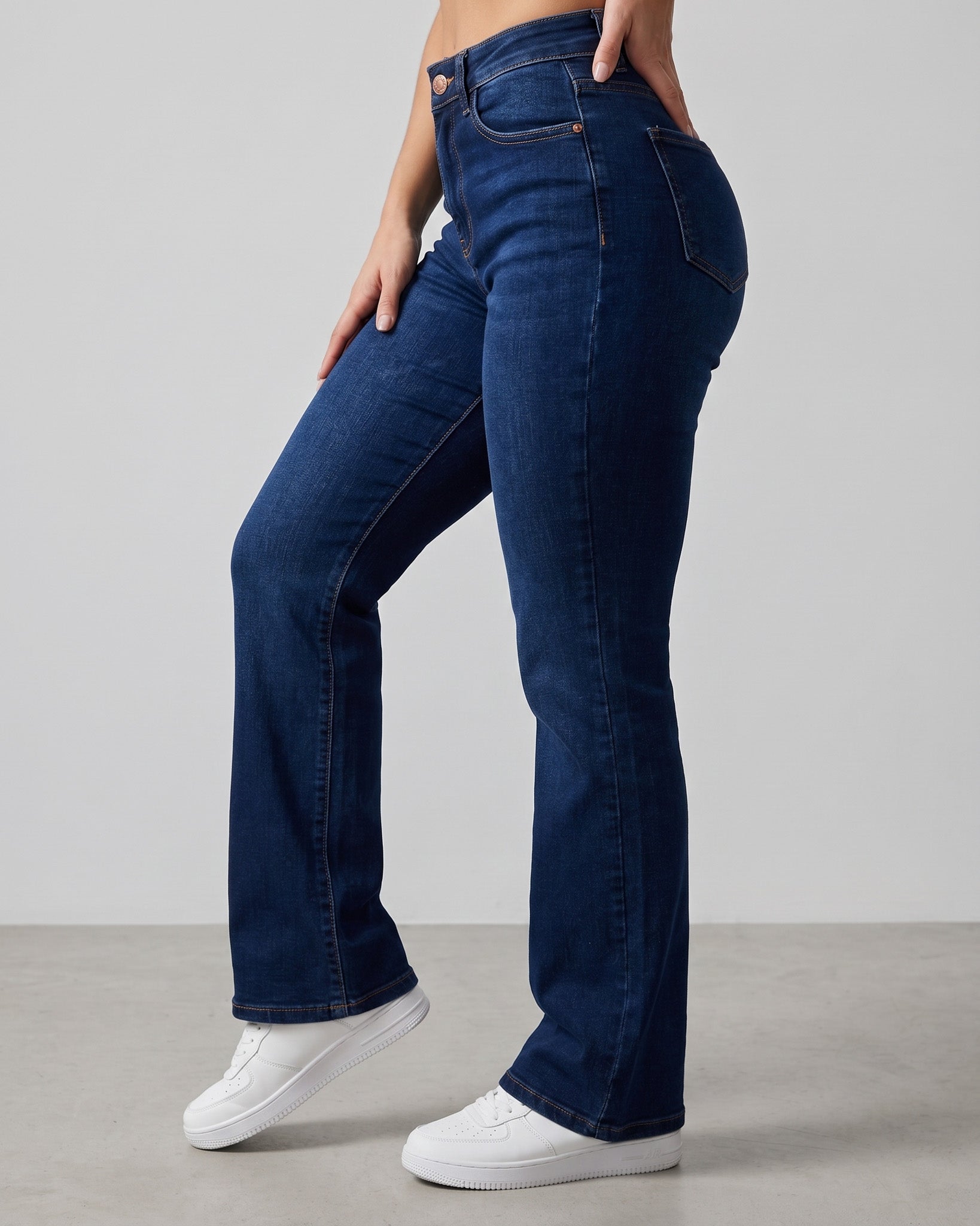Pantalón Denim Wide Leg Azul Profundo - Tiro Alto Stretch - 39008