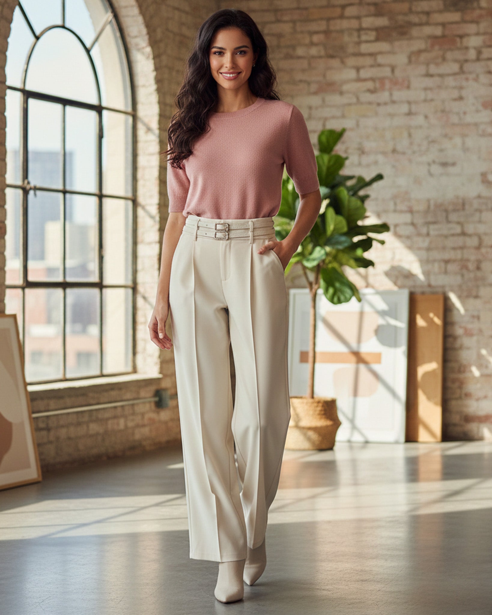 Pantalon Palazzo De Vestir Con Dos Cinturones Tiro Alto