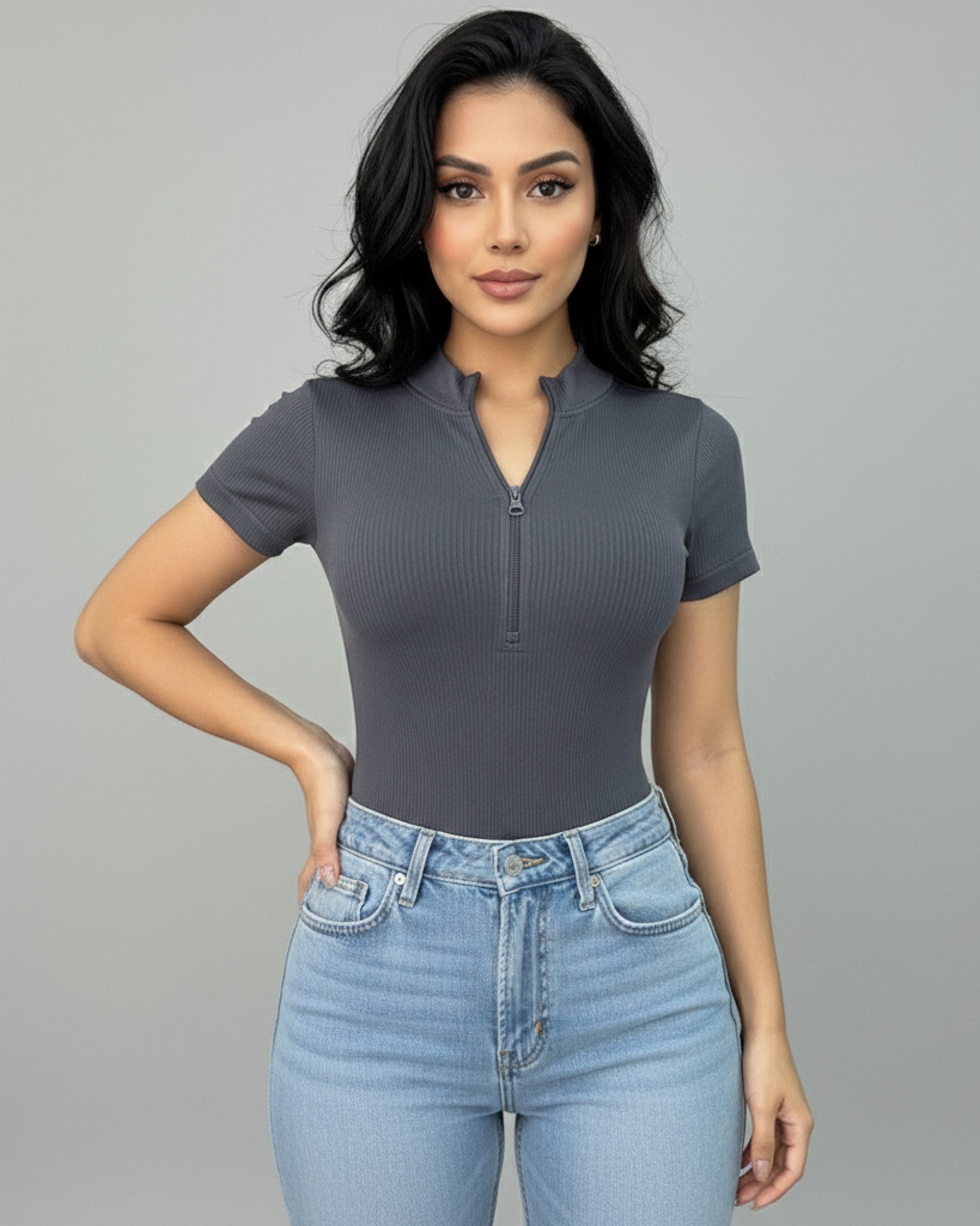 Body Mujer Modelador con Mangas Cortas y Cierre Delantero - YJ292