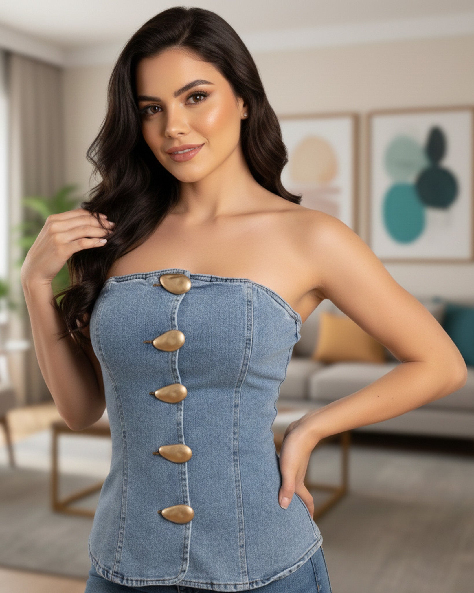 Corset Moldeadora de Mezclilla con Botones Dorados - OZ3085
