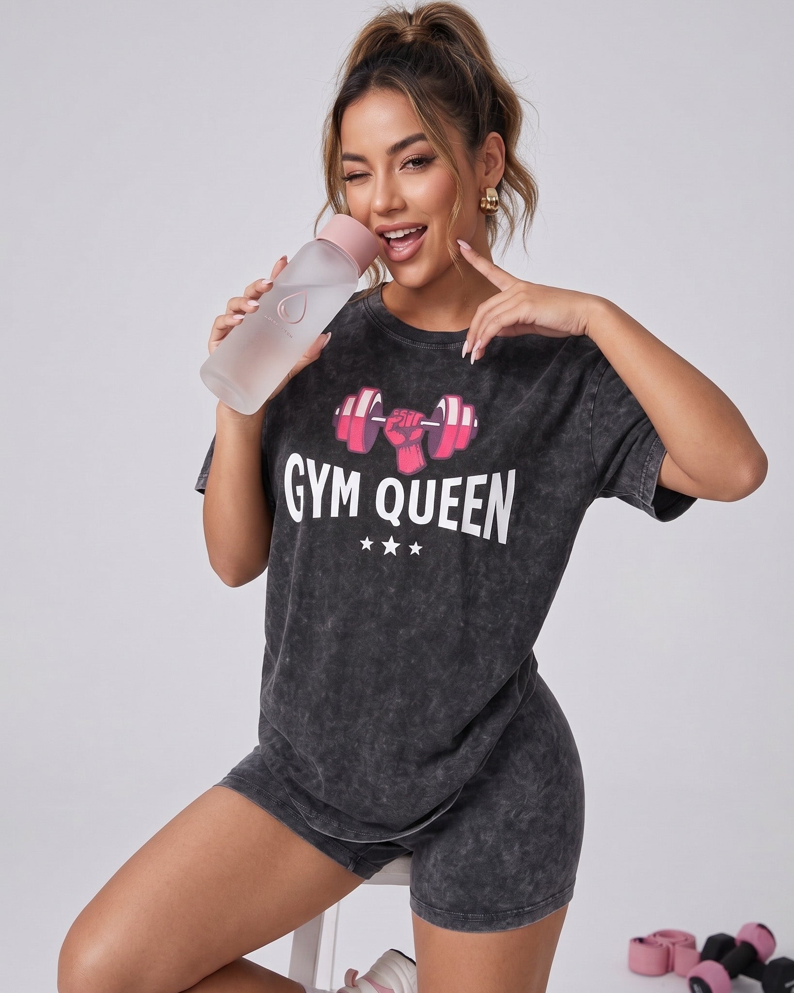Polera Oversize Mujer Gym Queen - Look Retro Prelavada - A366