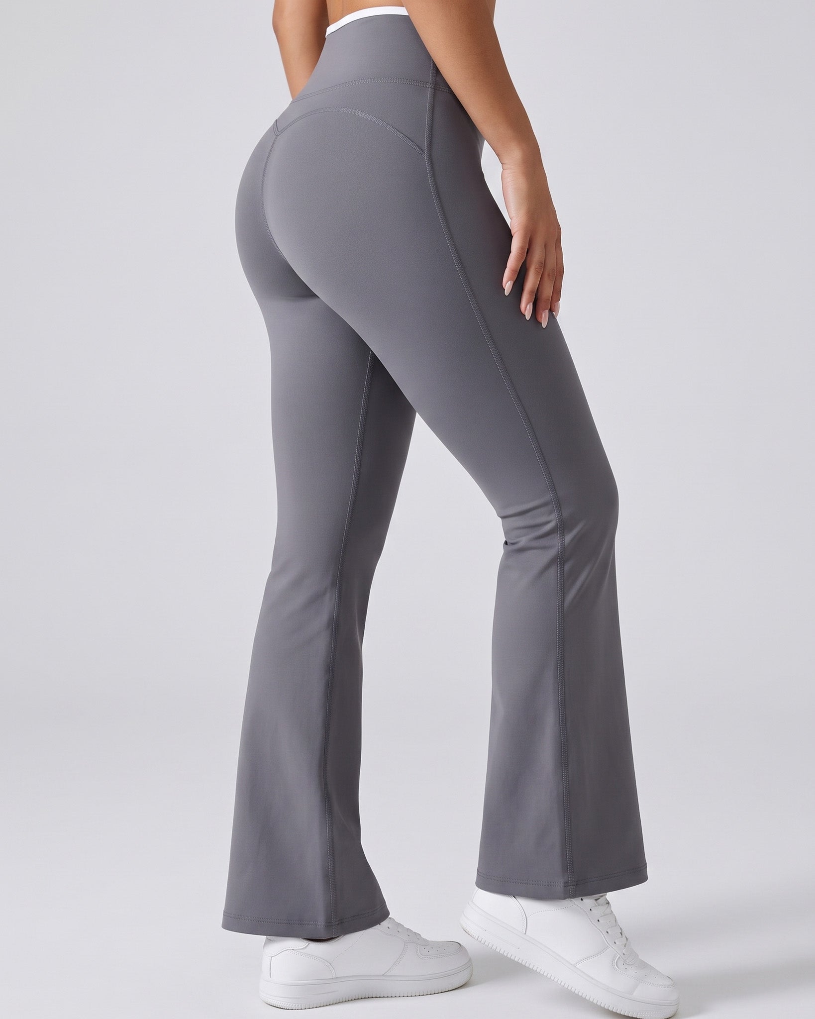 Calza Flare Tiro Alto Mujer Viral Premium Línea Blanca - W2508