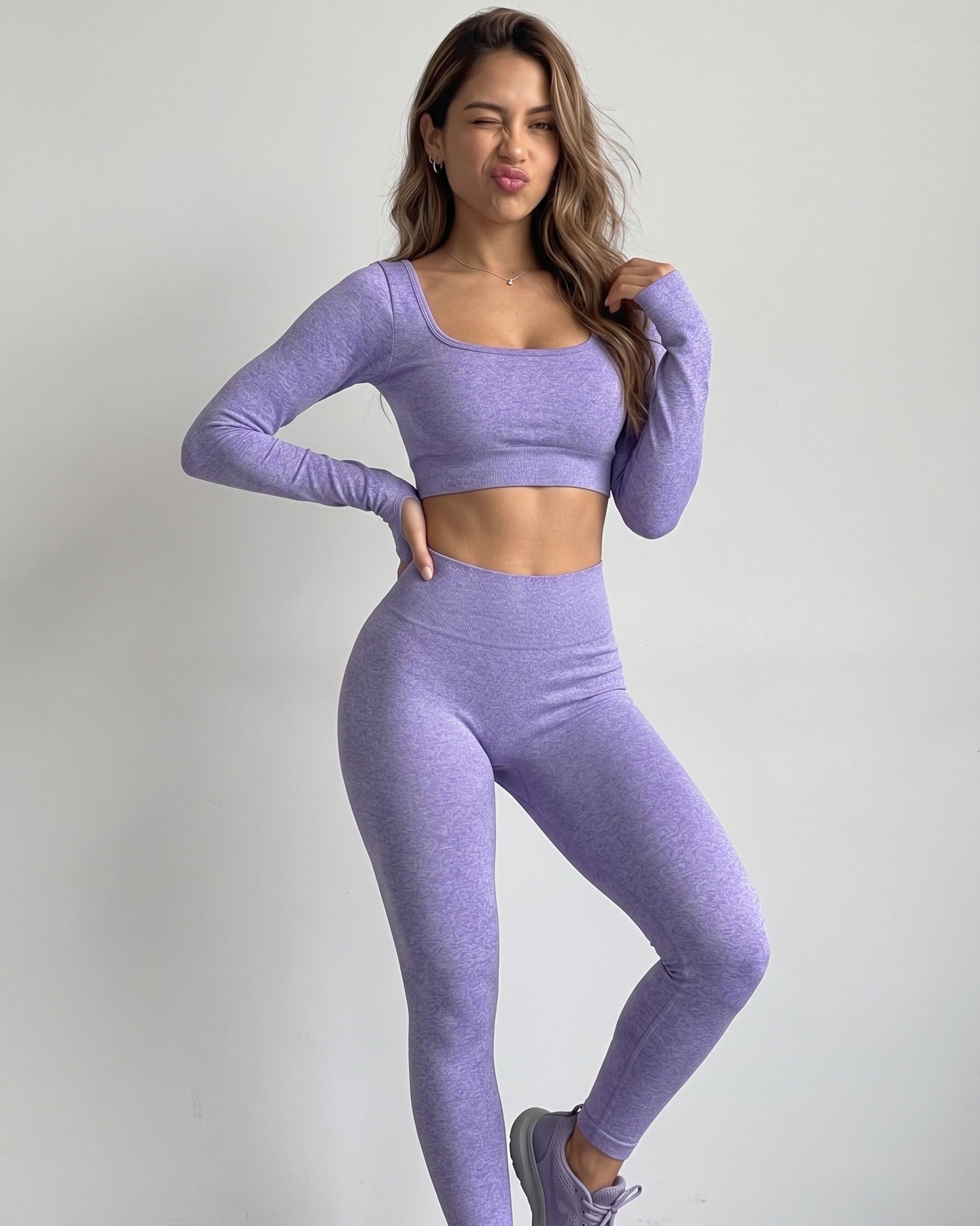 Set Deportivo 2 Piezas Calza Push Up Top Manga Larga Mujer
