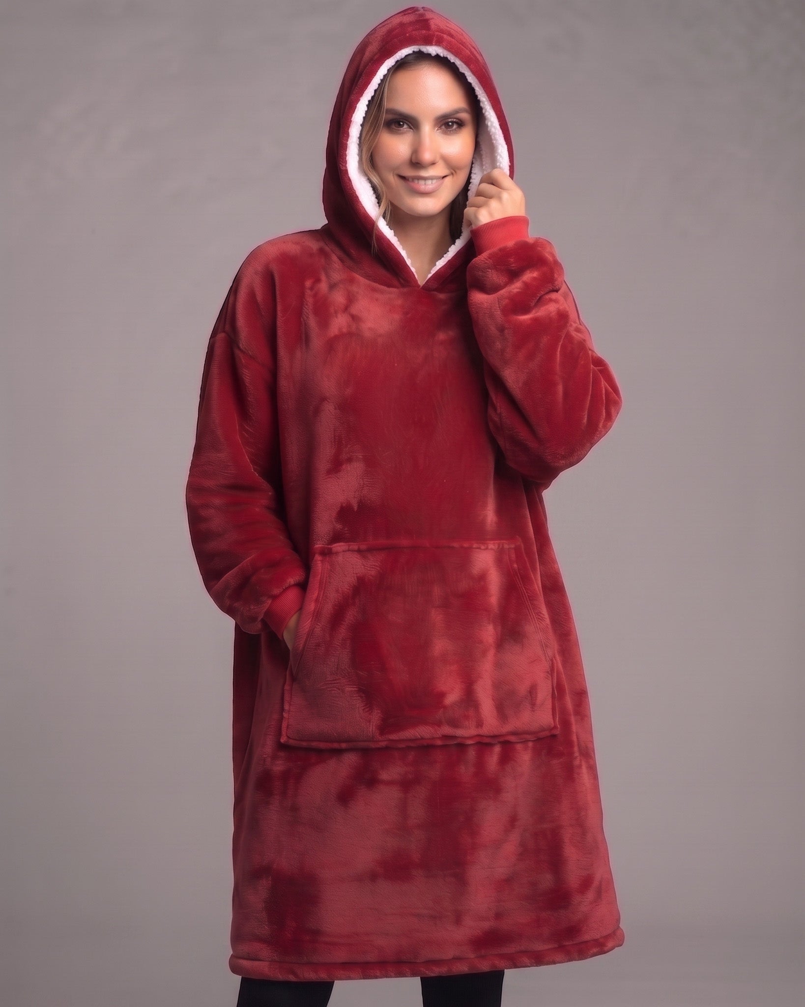 Maxi Poleron Manta Sherpa Bata Polar Con Capucha Invierno - Y501