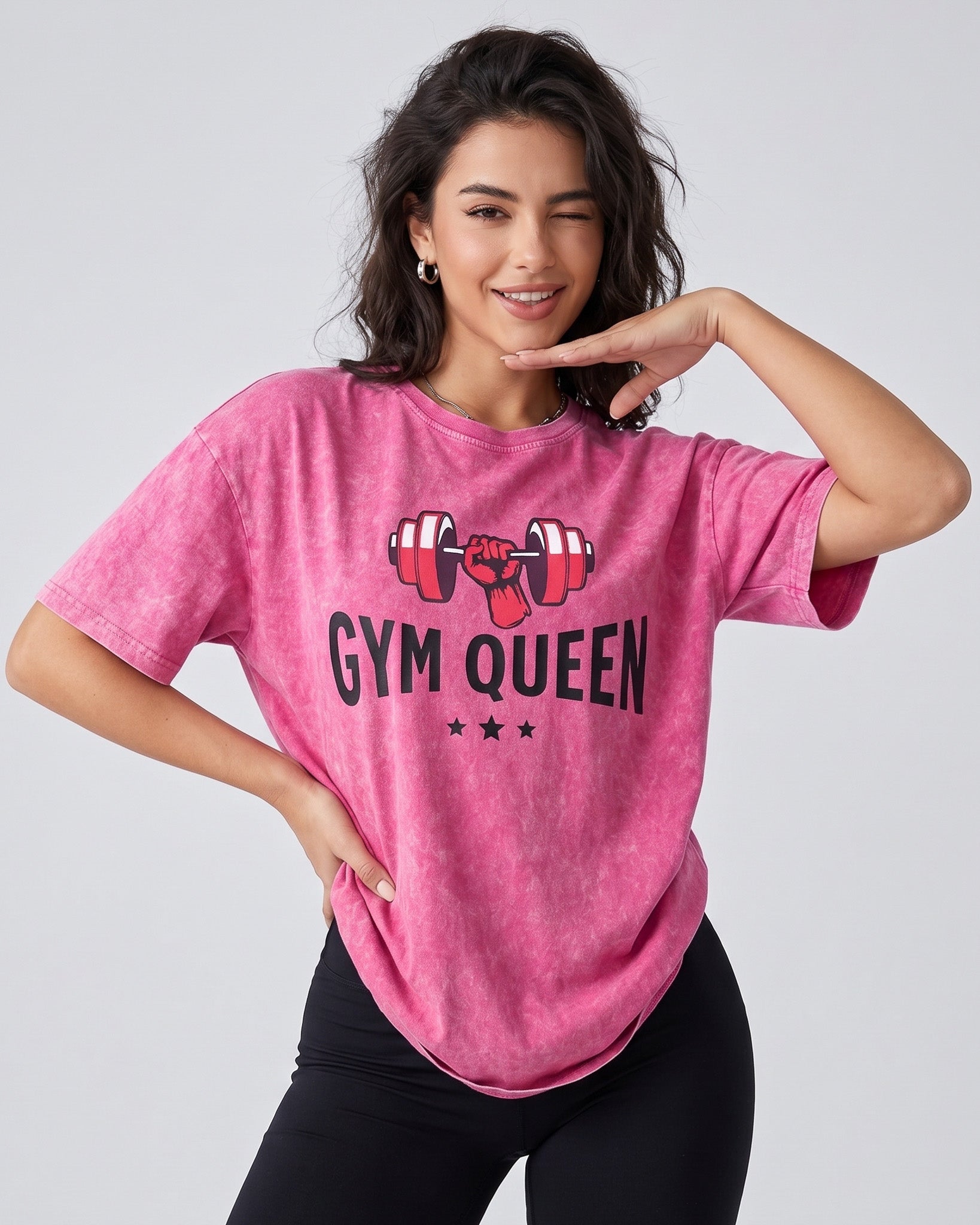 Polera Oversize Mujer Gym Queen - Look Retro Prelavada - A366