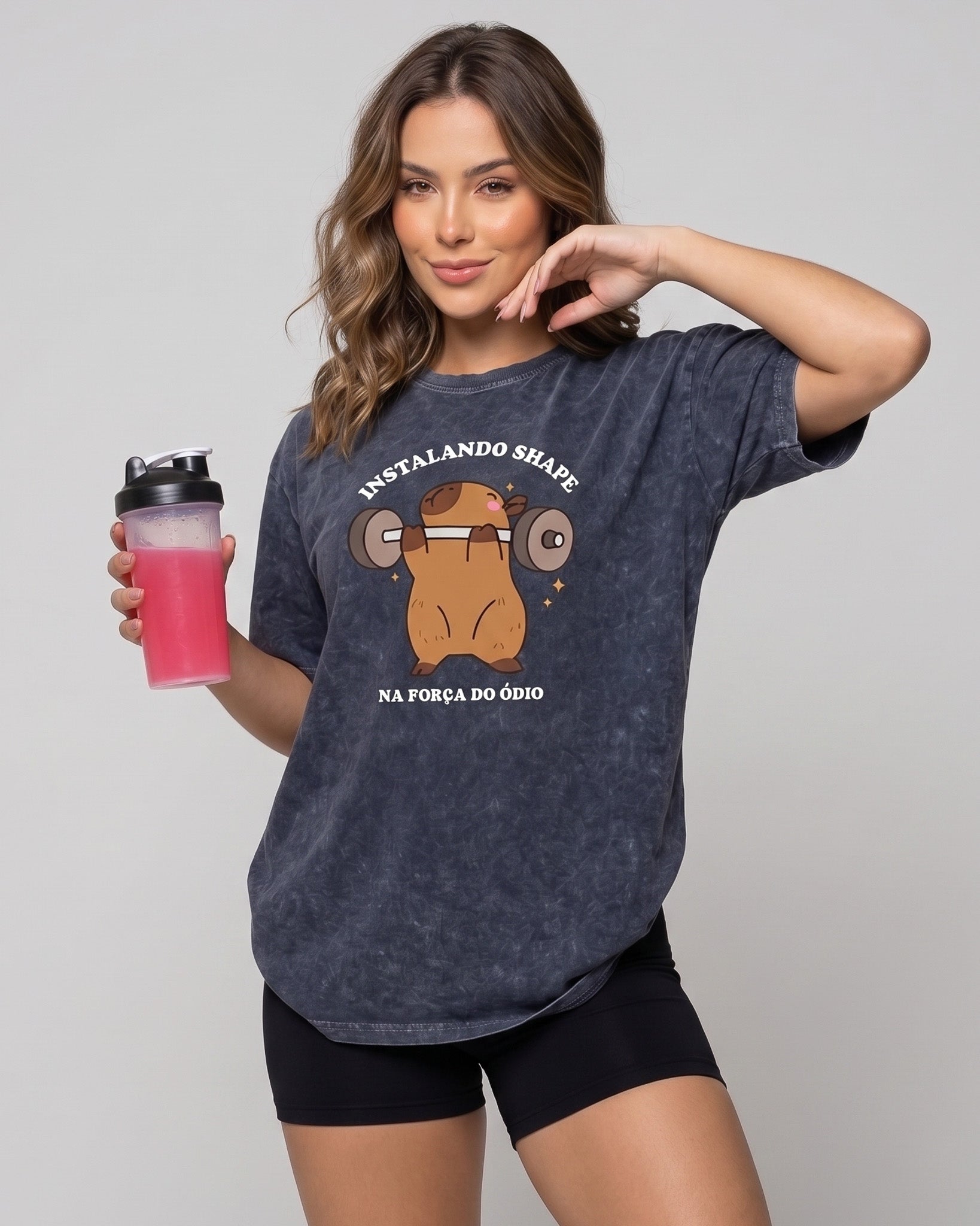 Polera Oversize Capybara - Vintage Gym Look Prelavada - A366