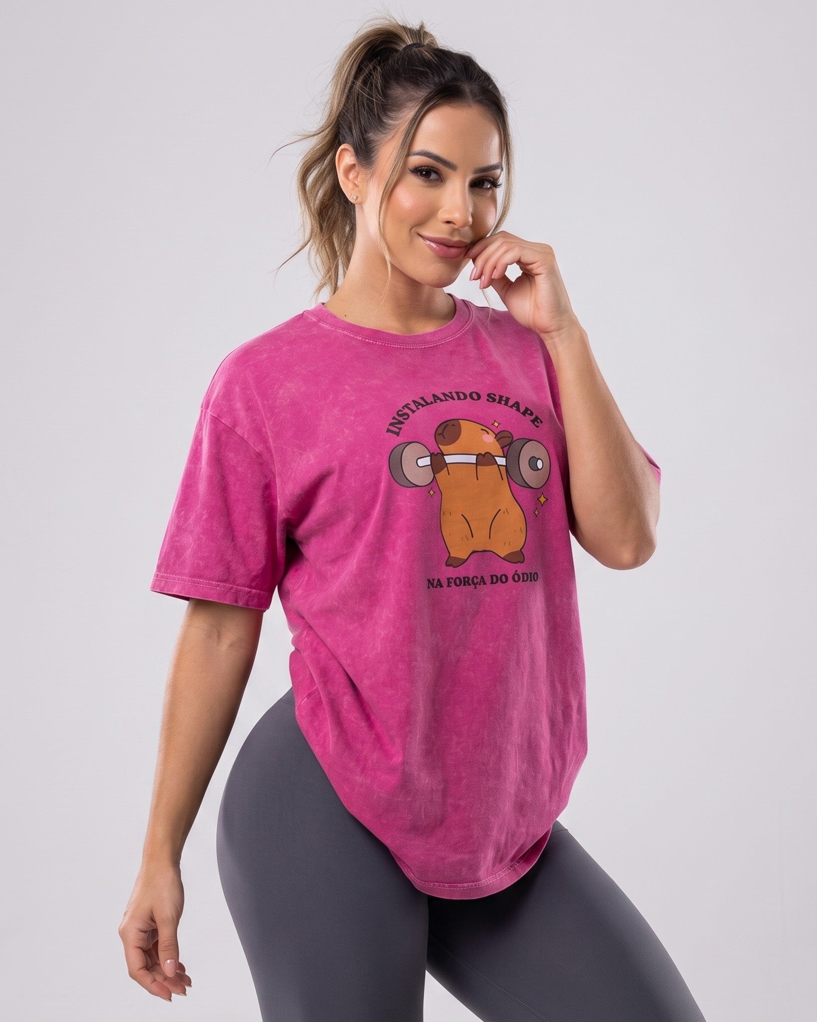 Polera Oversize Capybara - Vintage Gym Look Prelavada - A366