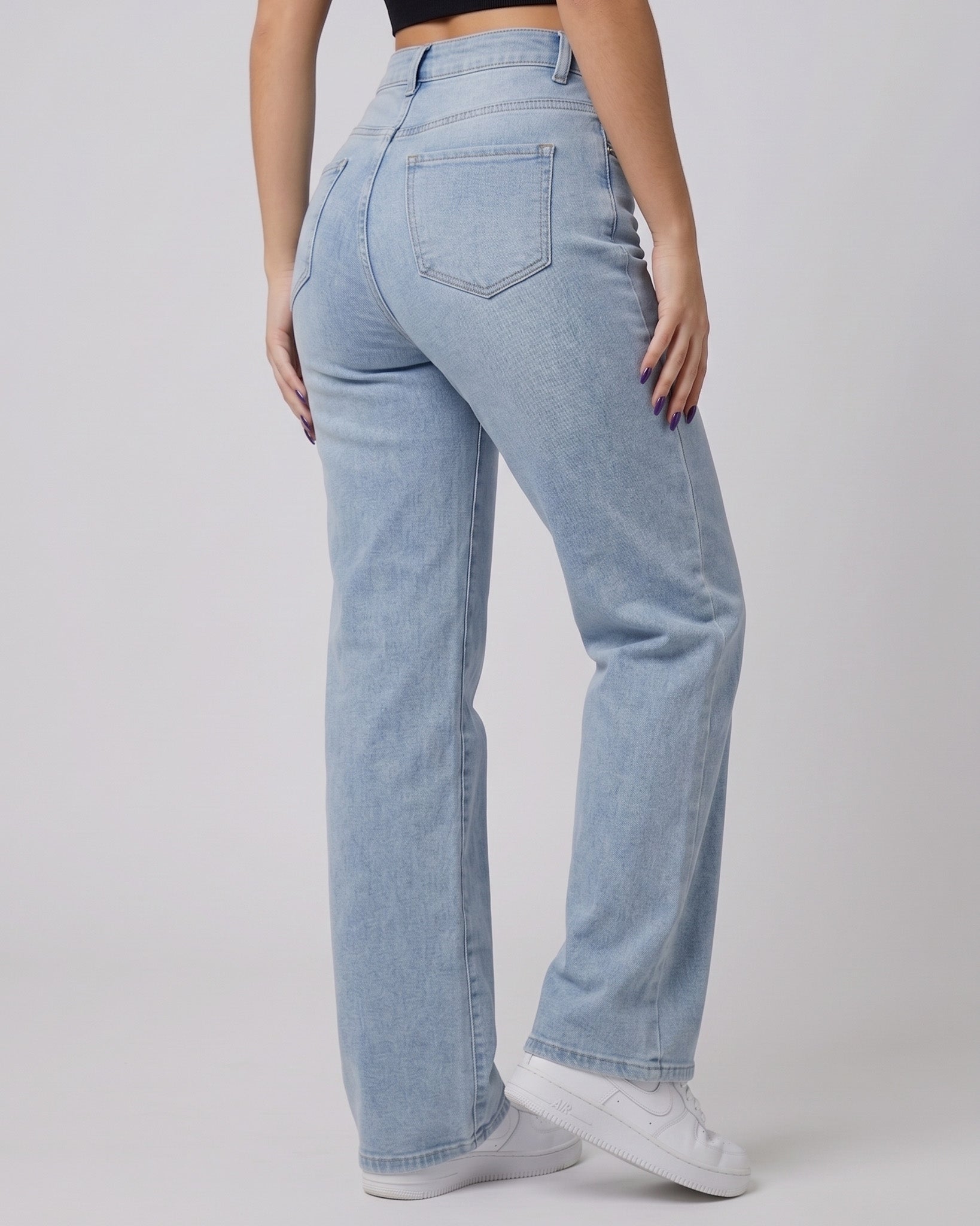 Pantalón Recto Celeste Tiro Alto - Fit Straight Moderno - 8160STV