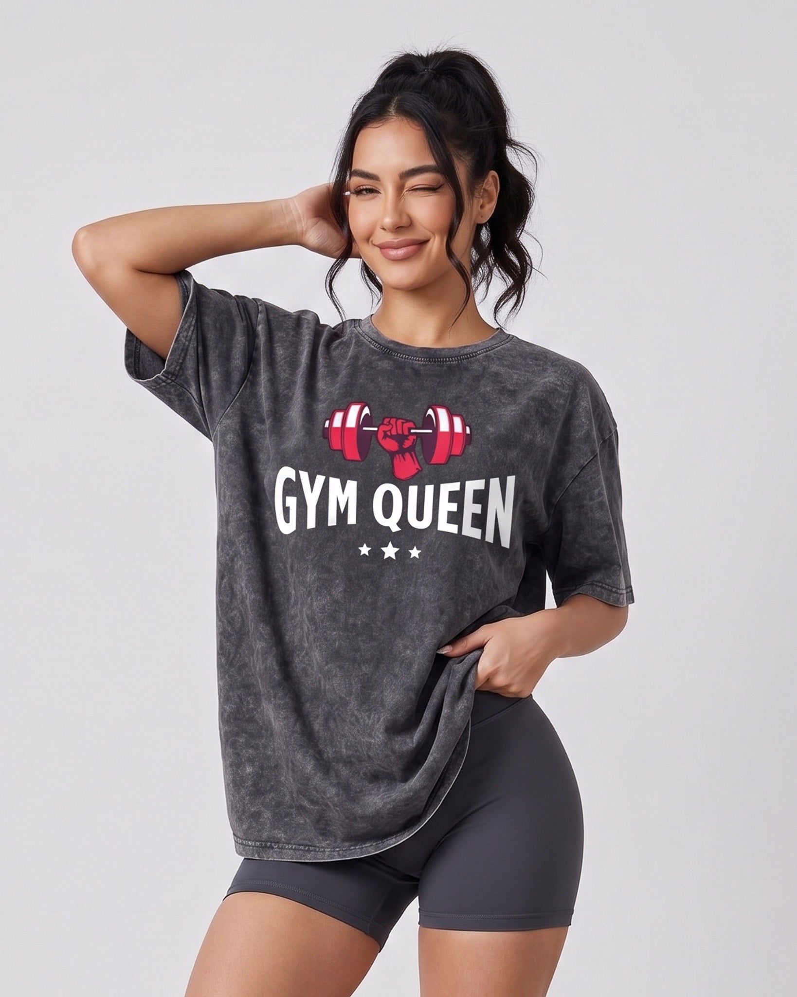 Polera Oversize Mujer Gym Queen - Look Retro Prelavada - A366
