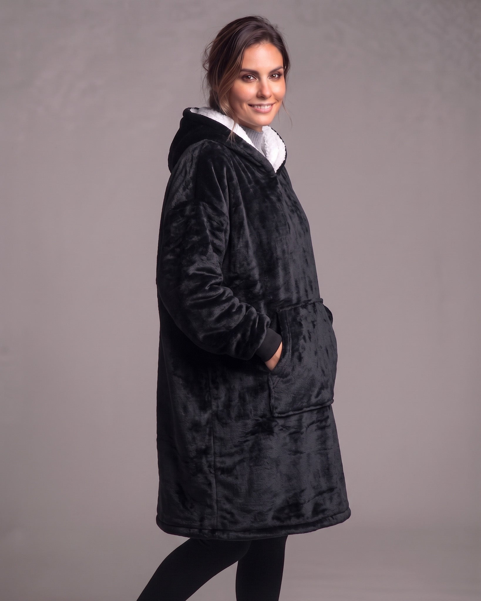 Maxi Poleron Manta Sherpa Bata Polar Con Capucha Invierno - Y501