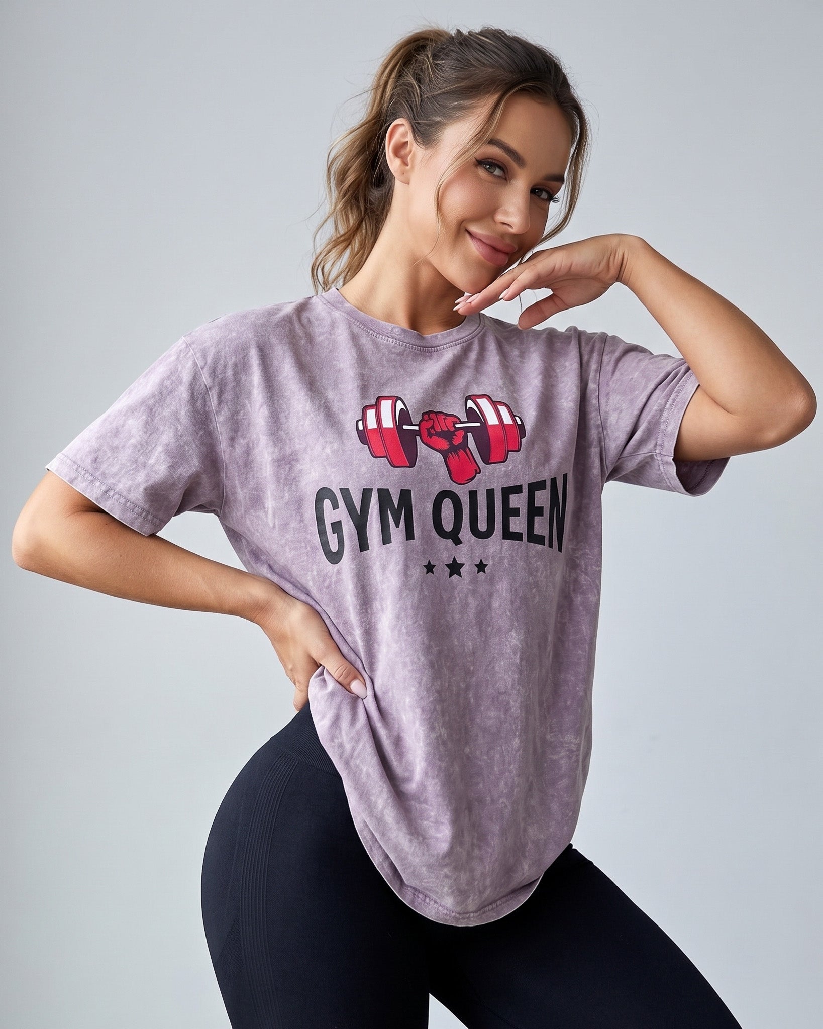 Polera Oversize Mujer Gym Queen - Look Retro Prelavada - A366