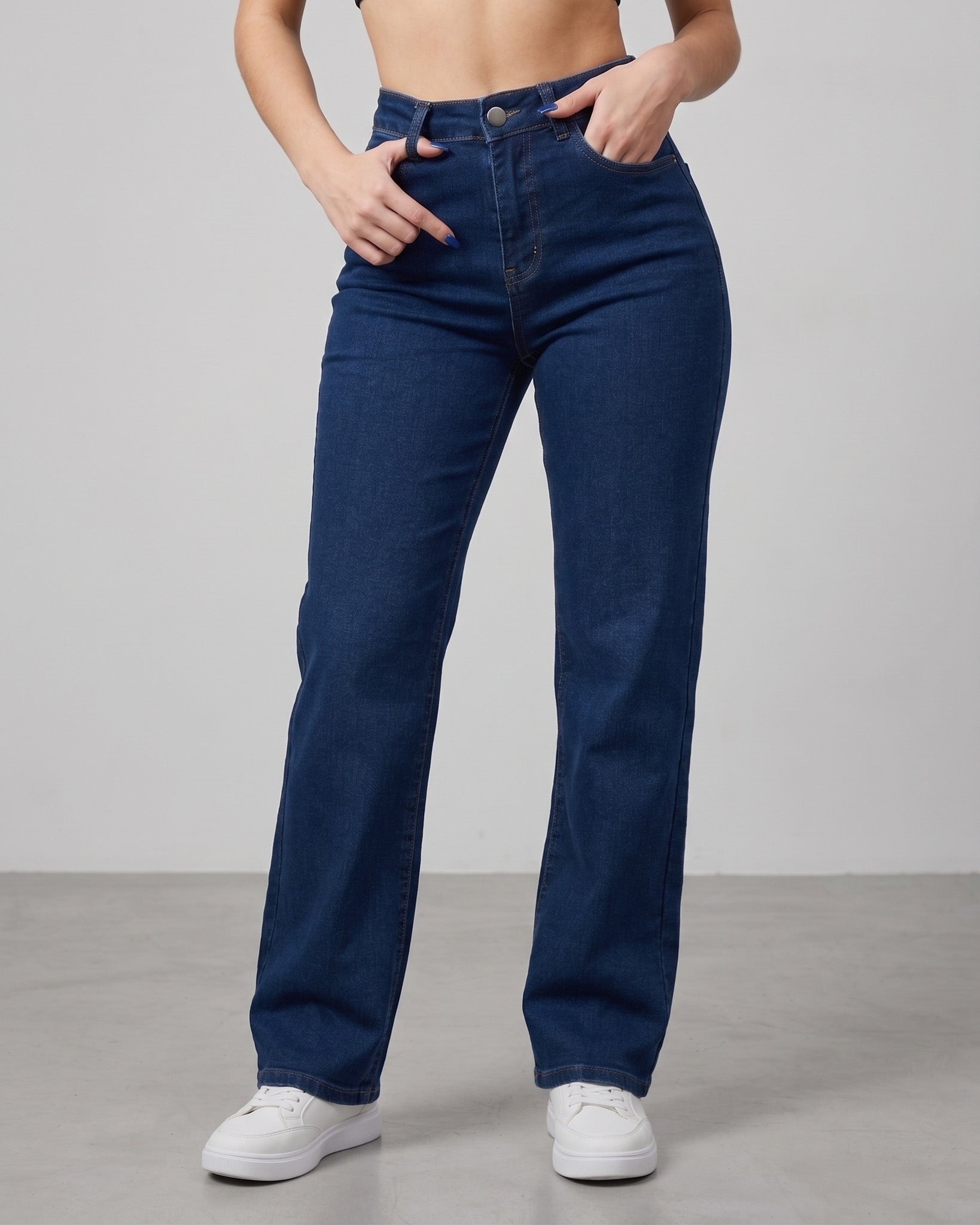 Pantalón Denim Wide Leg Azul Profundo - Tiro Alto Stretch - 39008