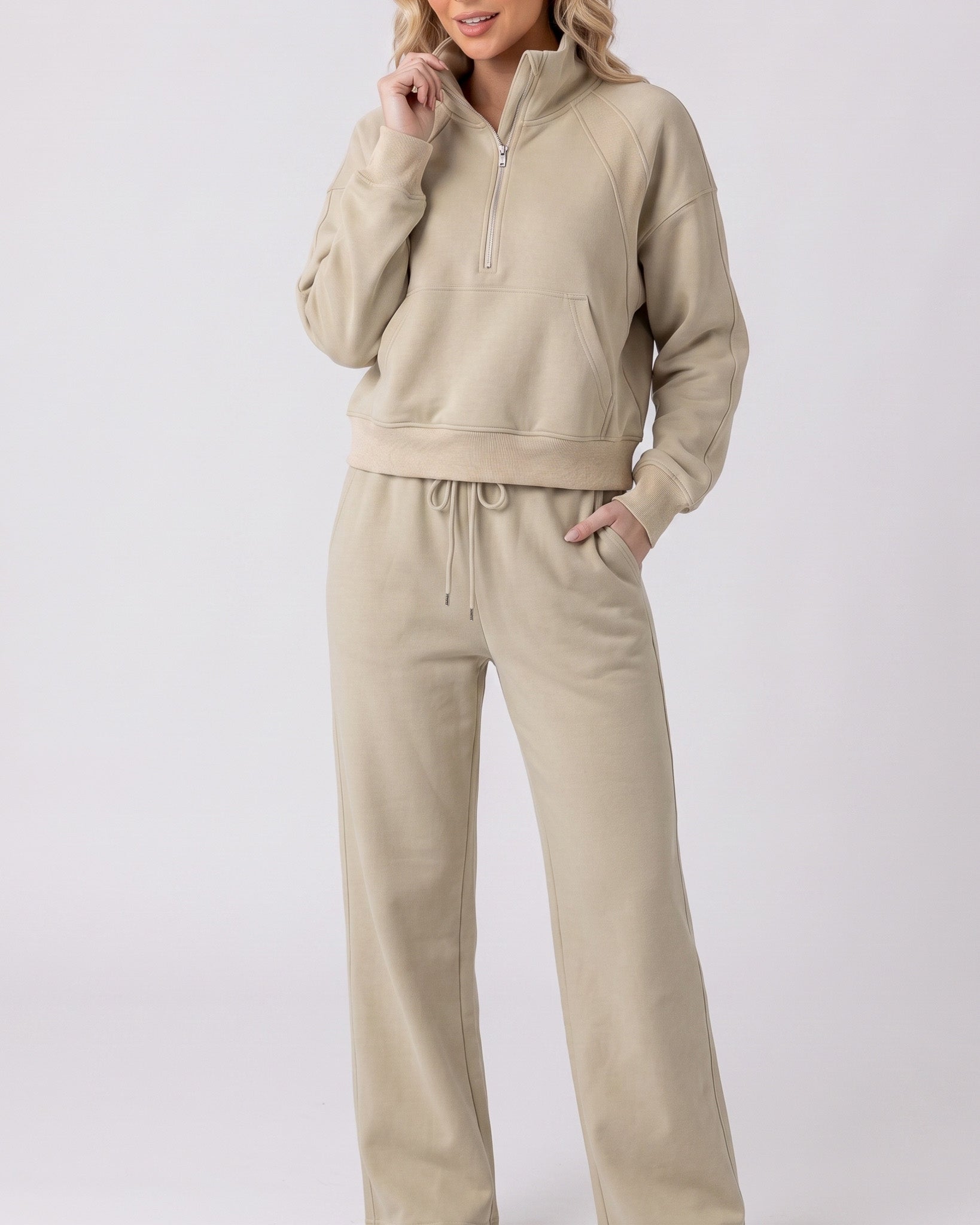 Buzo Completo Casual De Dos Piezas Polerón Corto Y Pantalón Ancho - LQ1015