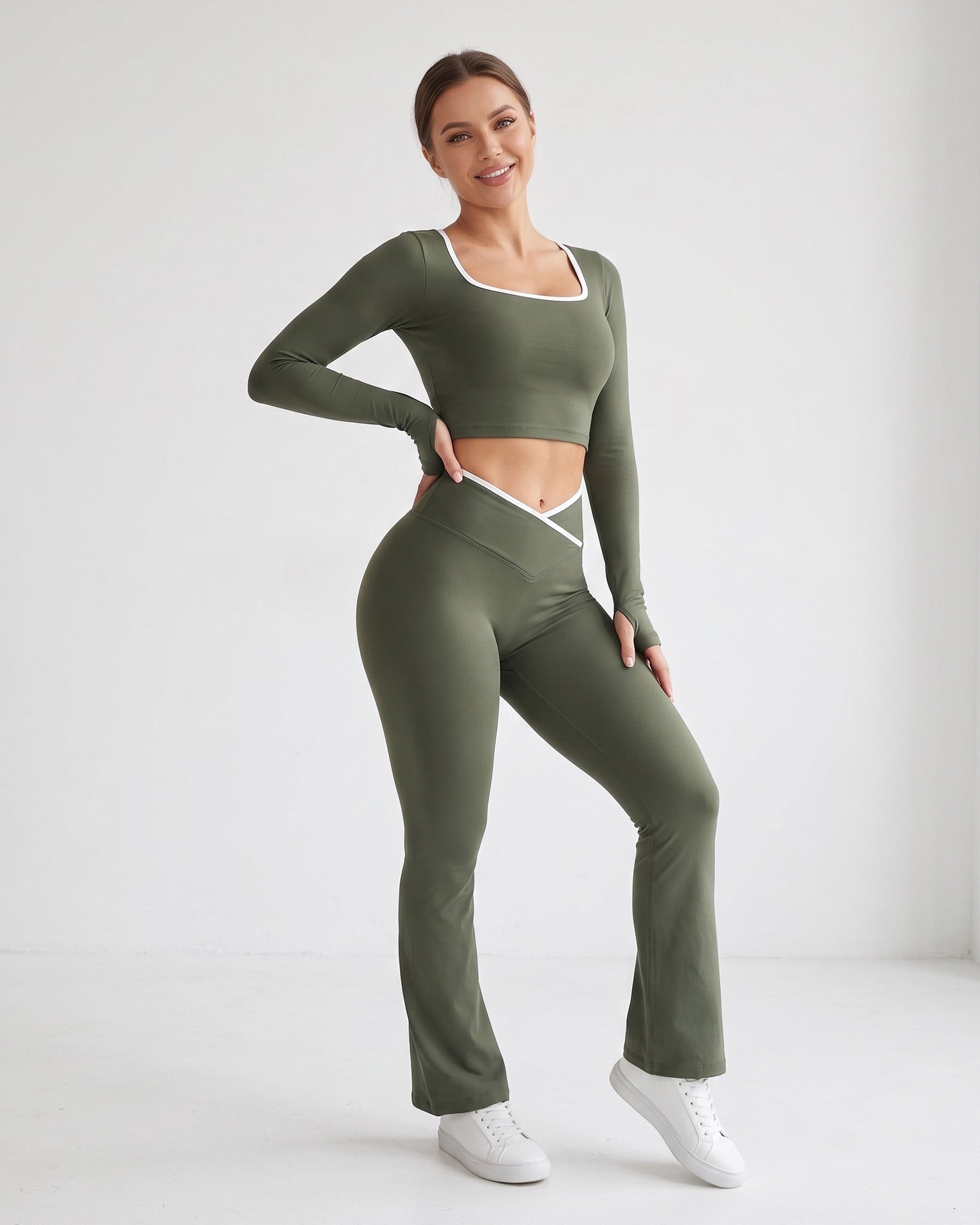 Set Mujer Flare Push Up Pretina Cruzada Líneas Calidad Pro - YJ320