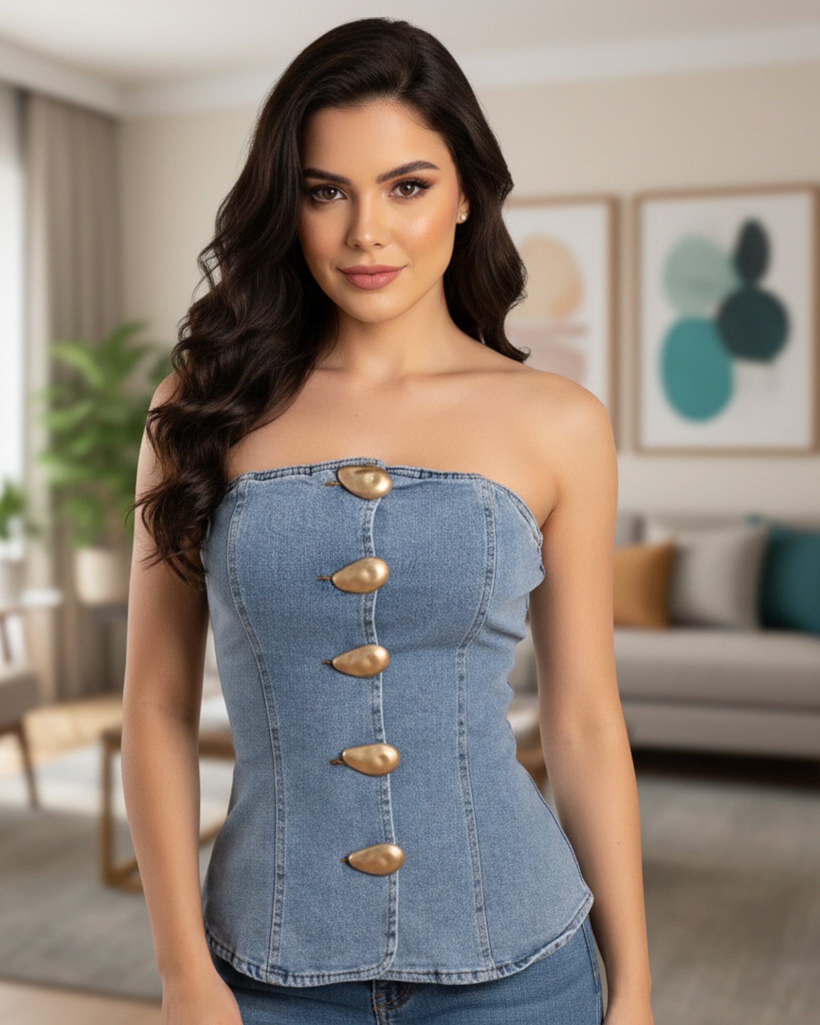 Corset Moldeadora de Mezclilla con Botones Dorados - OZ3085