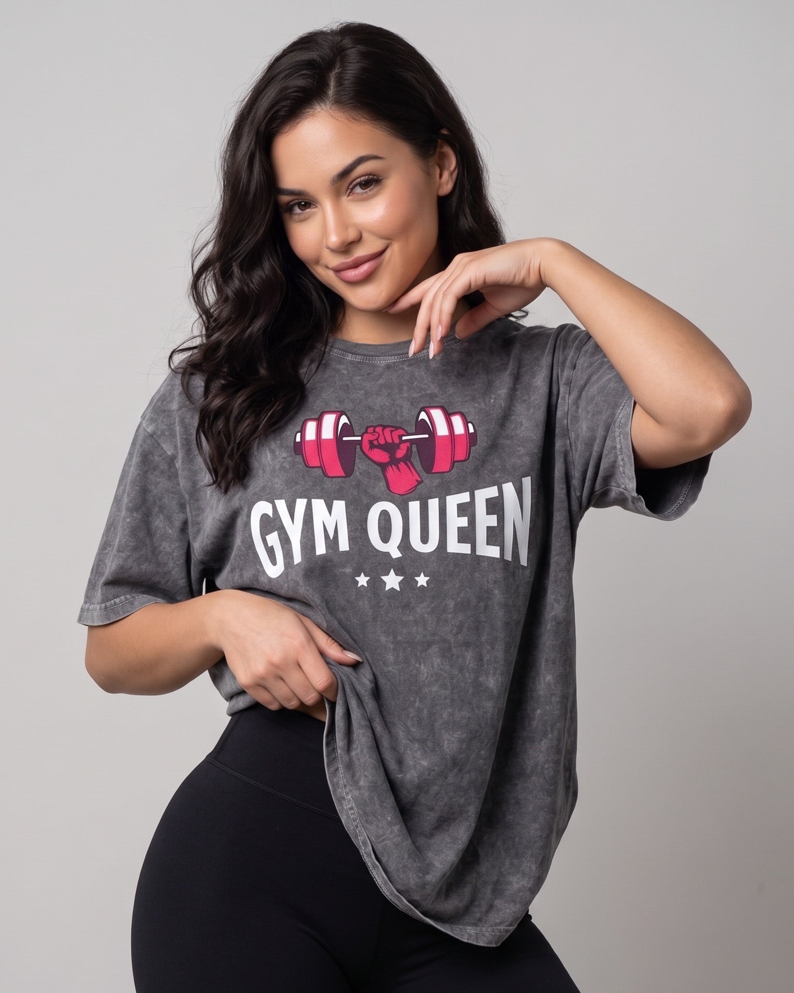 Polera Oversize Mujer Gym Queen - Look Retro Prelavada - A366