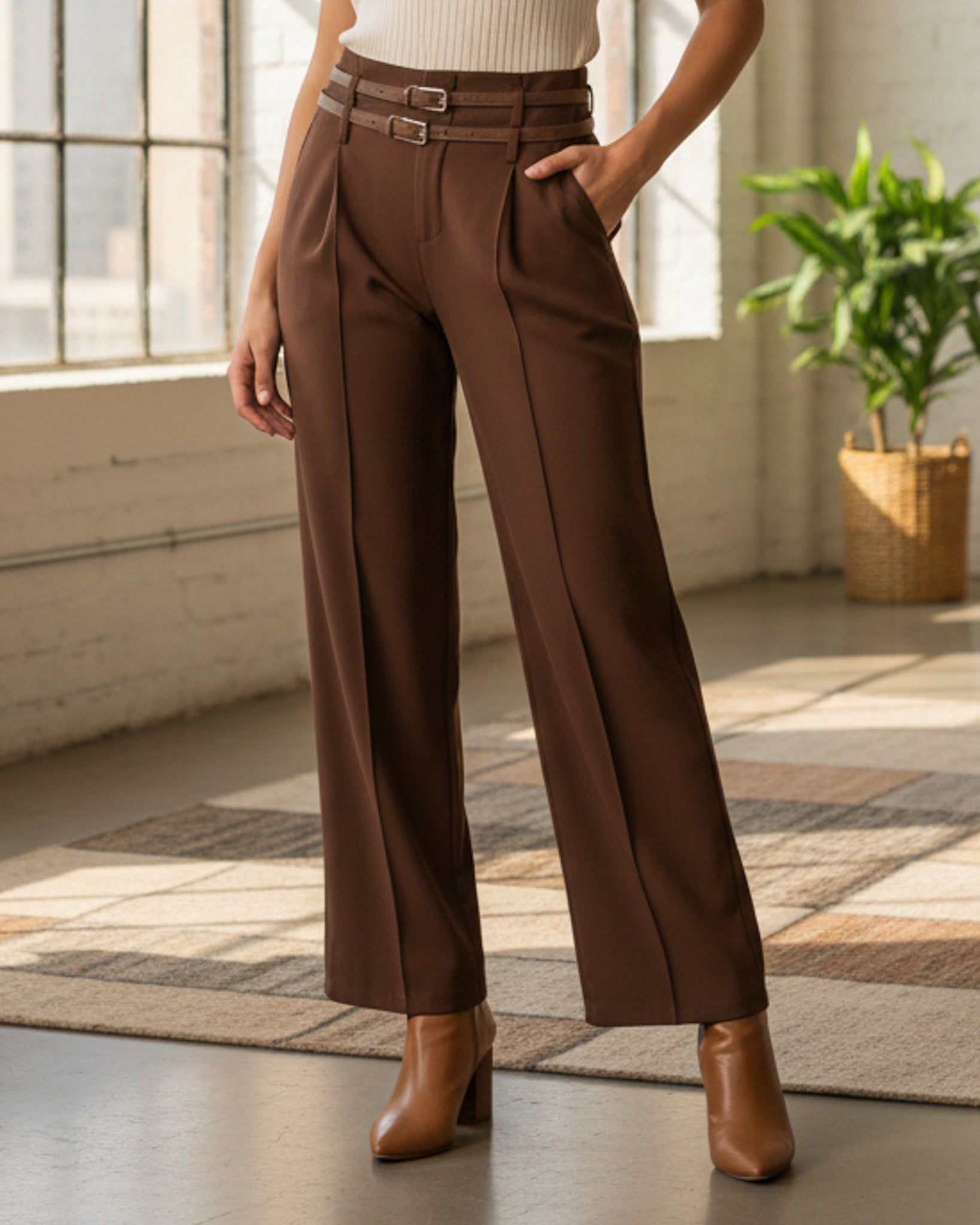 Pantalon Palazzo De Vestir Con Dos Cinturones Tiro Alto