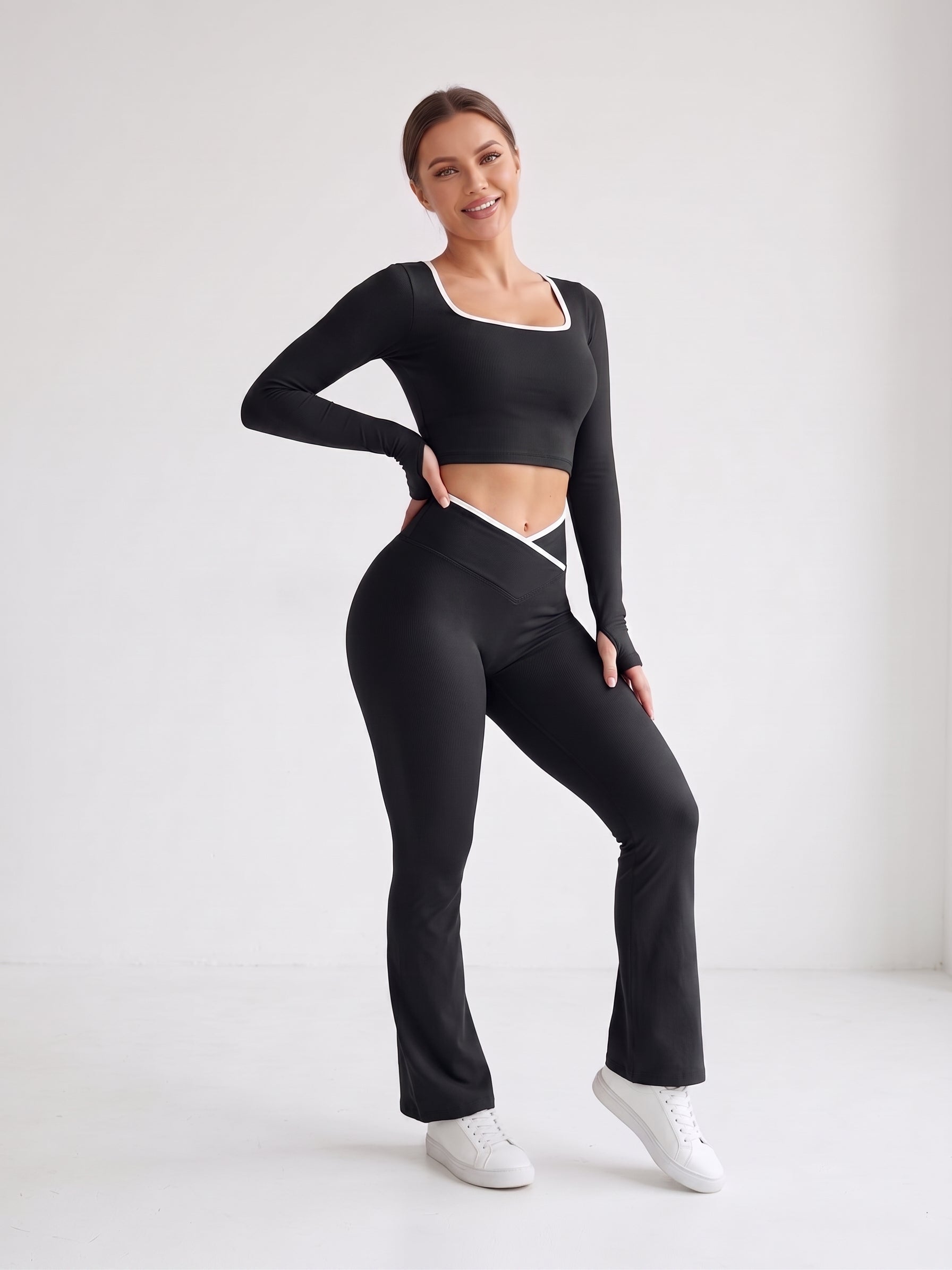 Set Mujer Flare Push Up Pretina Cruzada Líneas Calidad Pro - YJ320