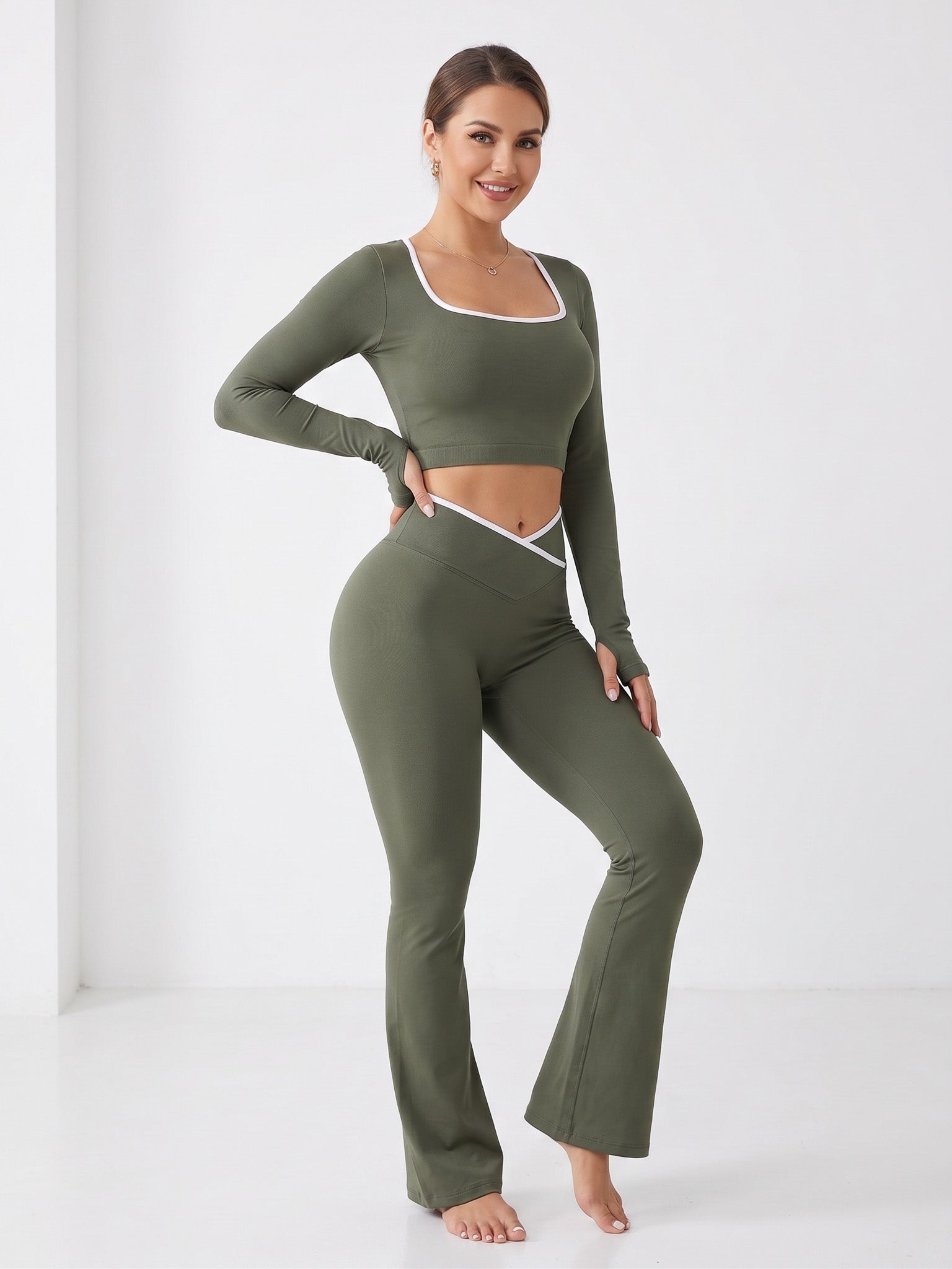 Set Mujer Flare Push Up Pretina Cruzada Líneas Calidad Pro - YJ320