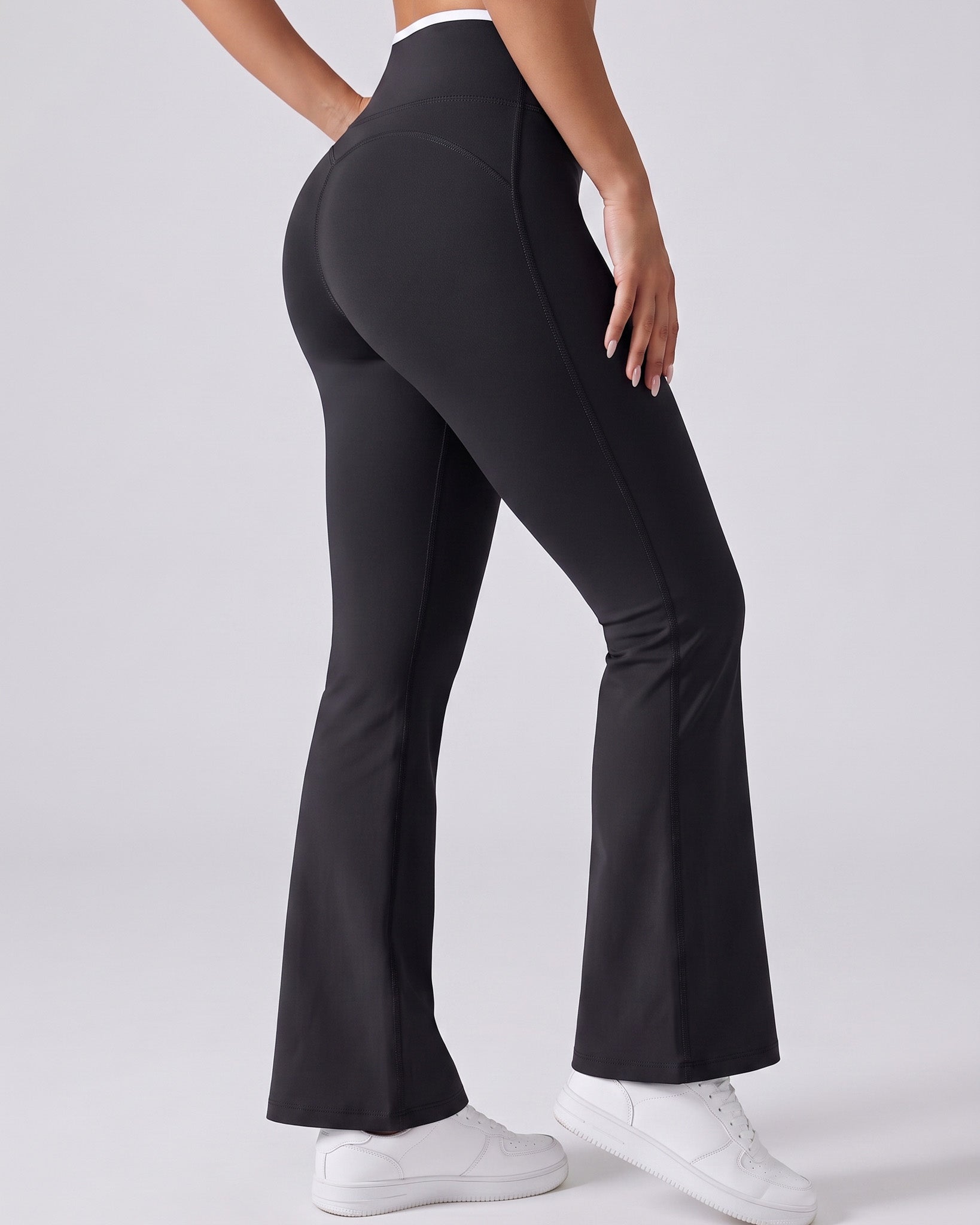 Calza Flare Tiro Alto Mujer Viral Premium Línea Blanca - W2508
