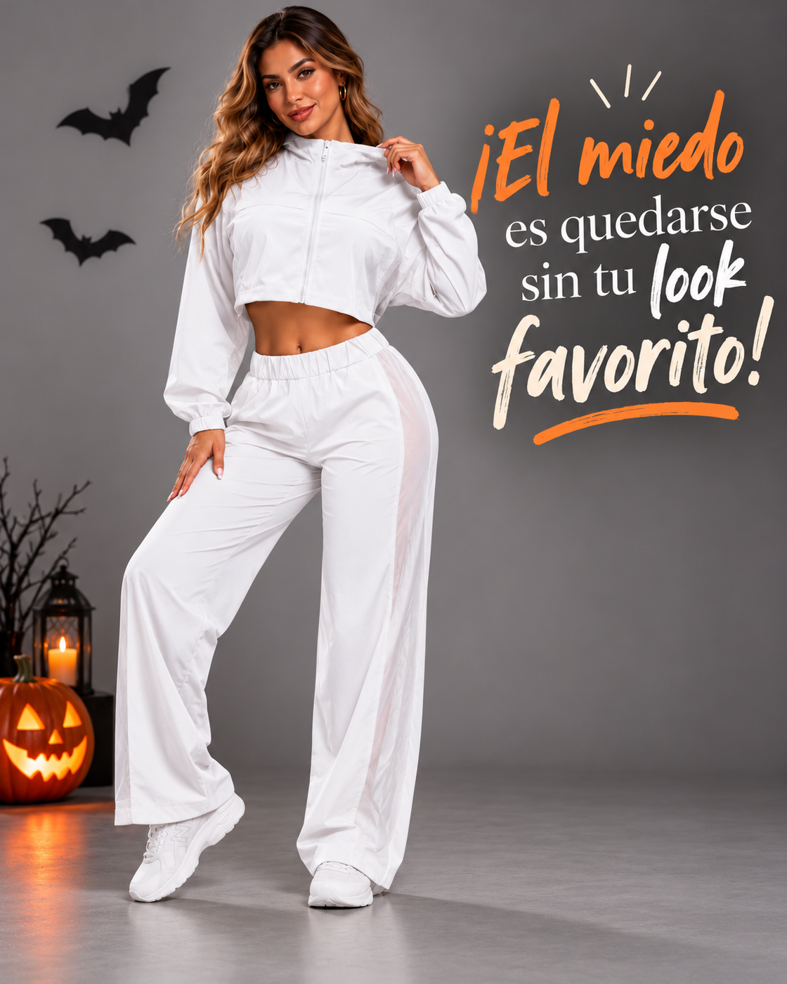 Conjunto Deportivo Mujer Chaqueta Crop Y Pantalon Palazzo- LQ1014