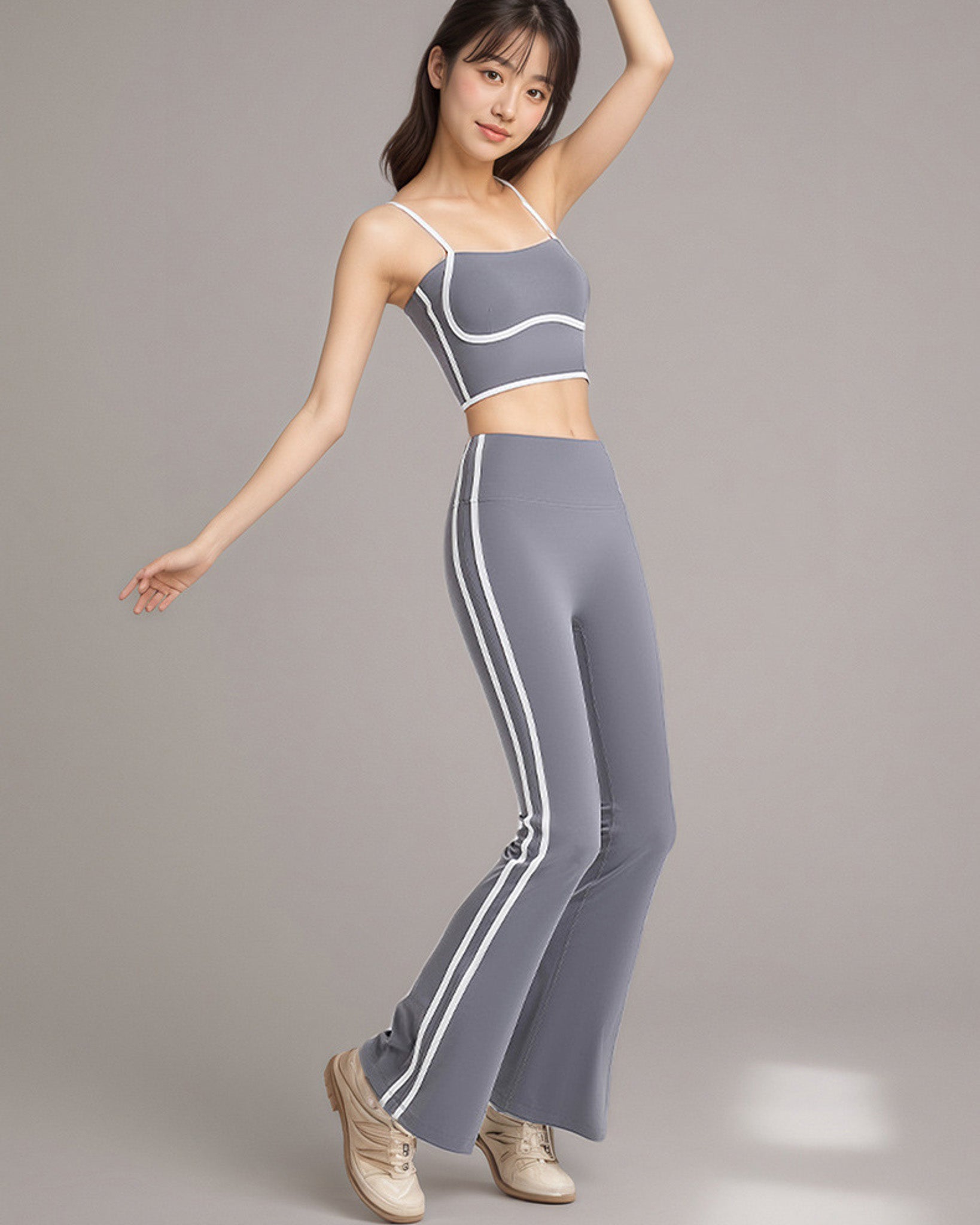 Conjunto Deportivo Mujer Top y Calza Flare Calidad Premium - YJ252