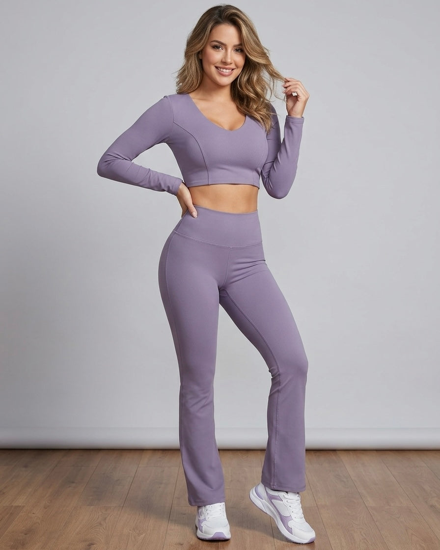 Set 2 Piezas Athleisure: Calza Flare y Peto Manga Larga Pro - ZL015