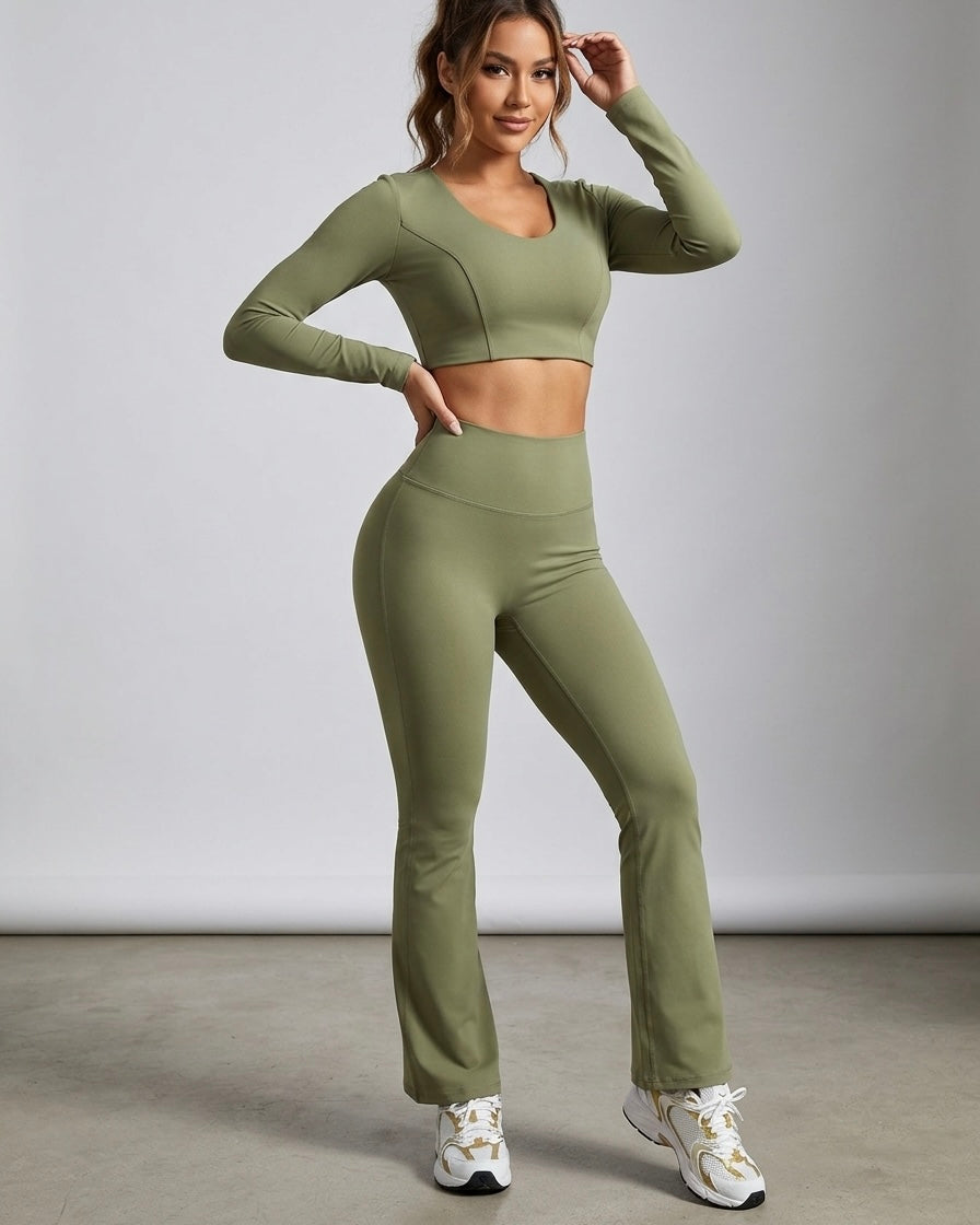 Set 2 Piezas Athleisure: Calza Flare y Peto Manga Larga Pro - ZL015
