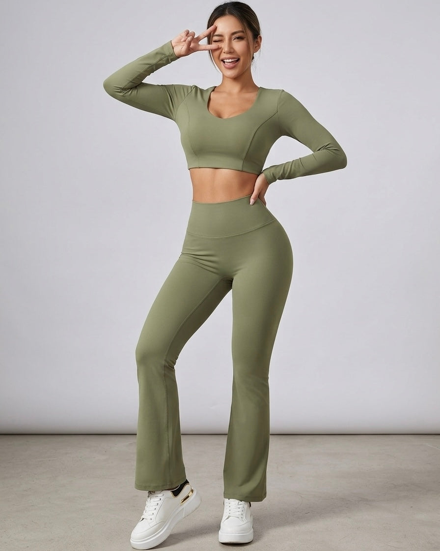 Set 2 Piezas Athleisure: Calza Flare y Peto Manga Larga Pro - ZL015