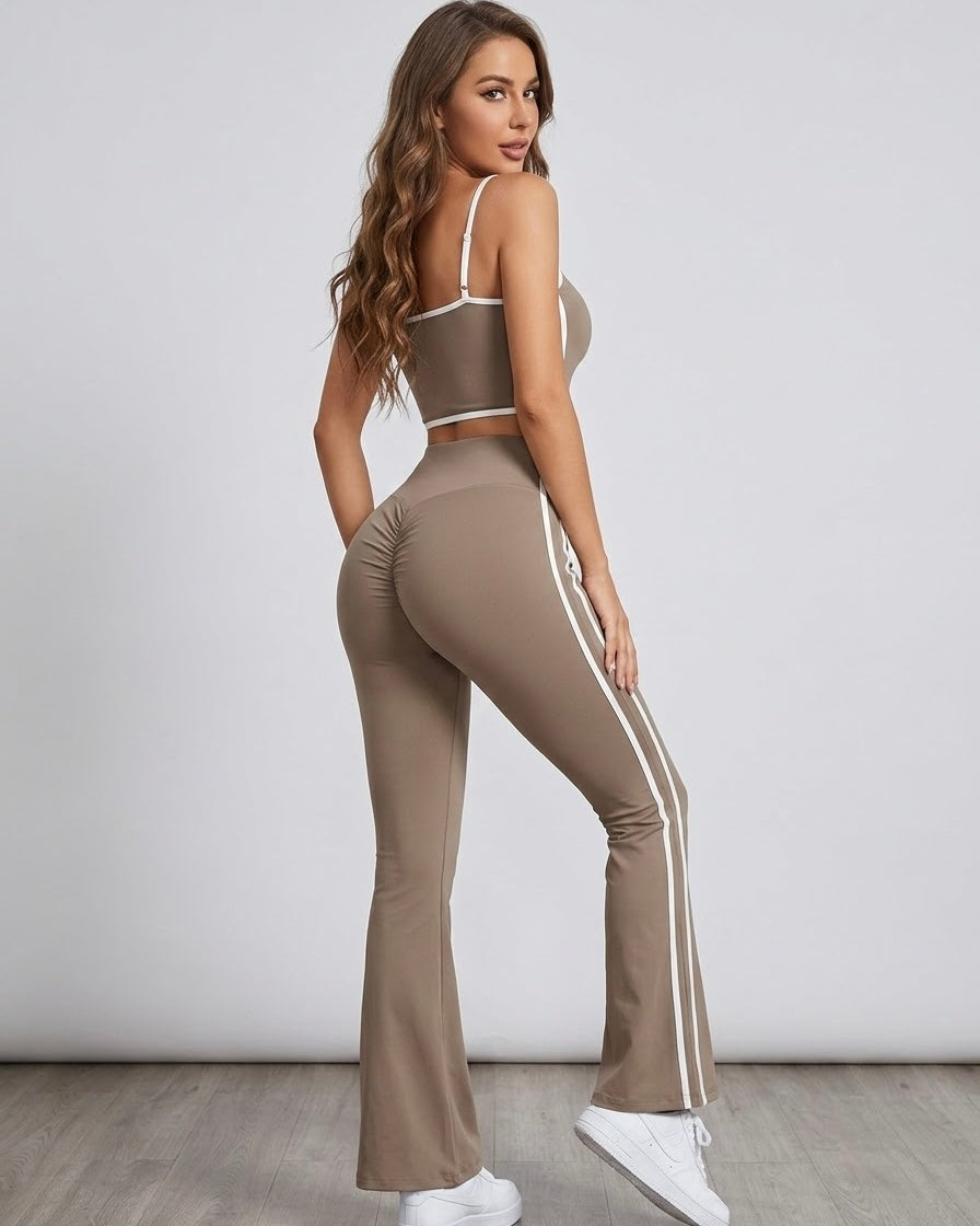 Conjunto Deportivo Mujer Top y Calza Flare Calidad Premium - YJ252