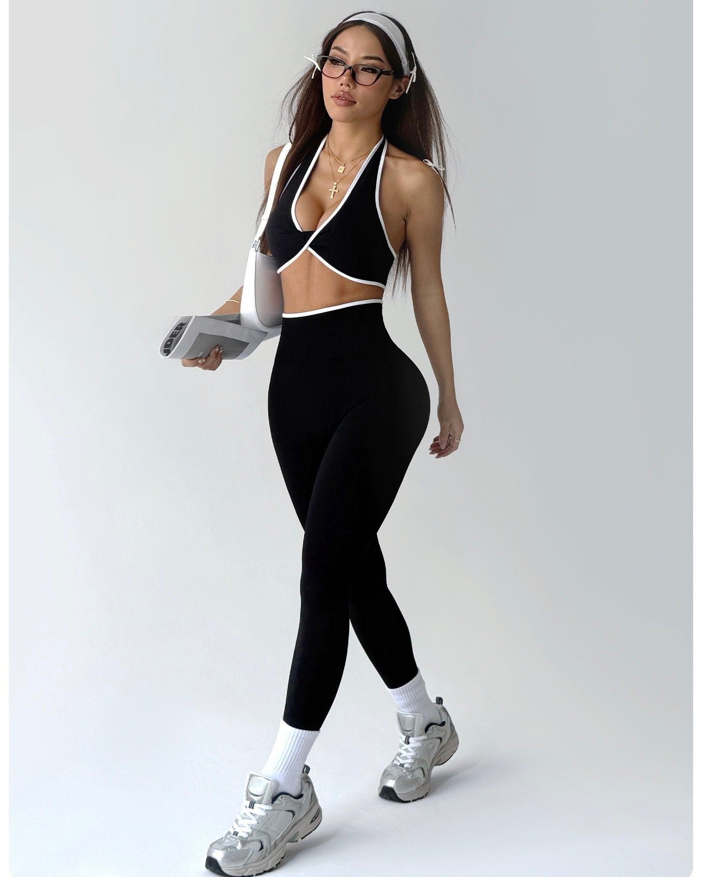 Conjunto Deportivo Mujer 2 piezas con Lineas Blancas Premium - XY410